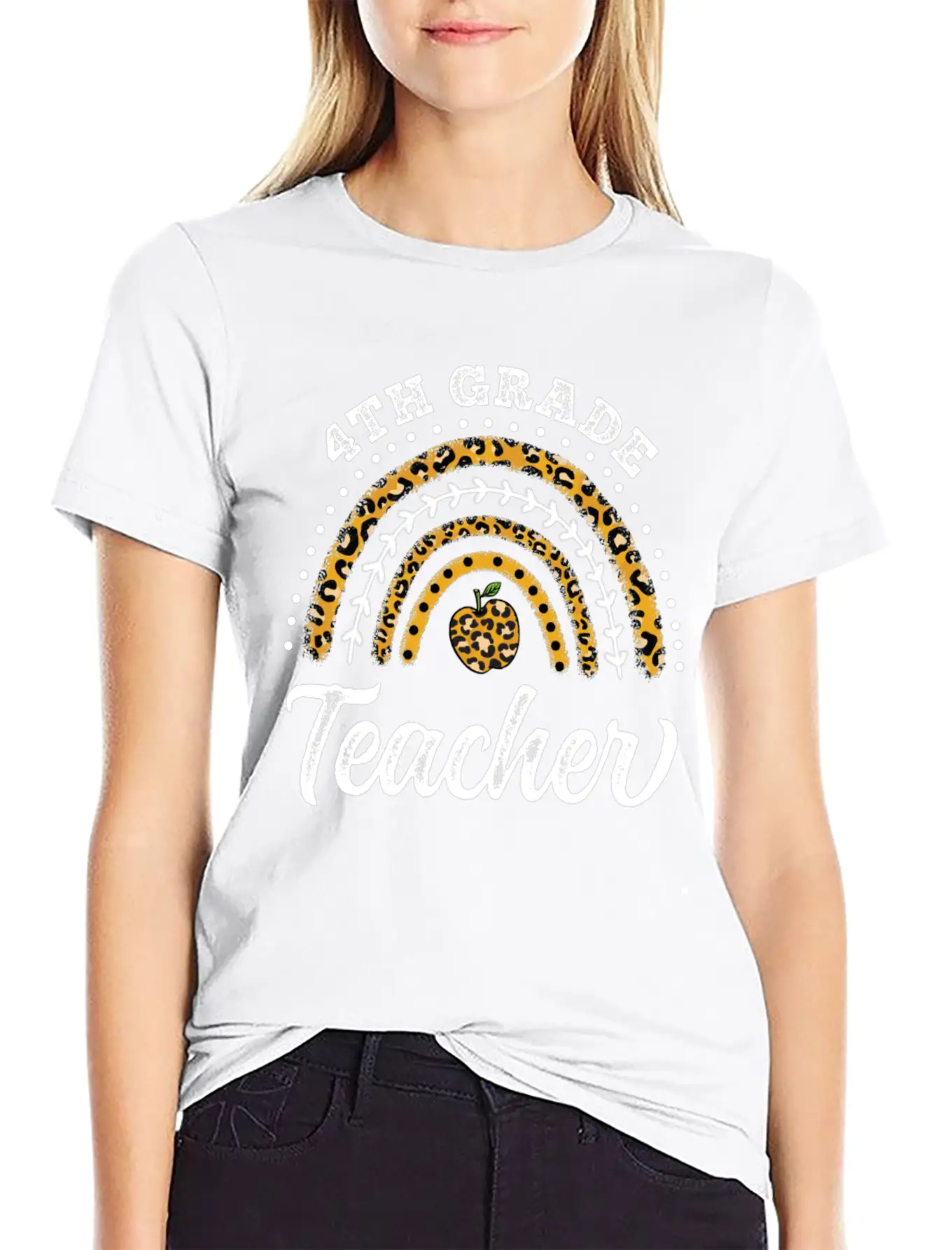 4th Grade Teacher Leopard Rainbow Back To School Stylish Everyday T-Shirt – Unisex Basic Cotton Tee