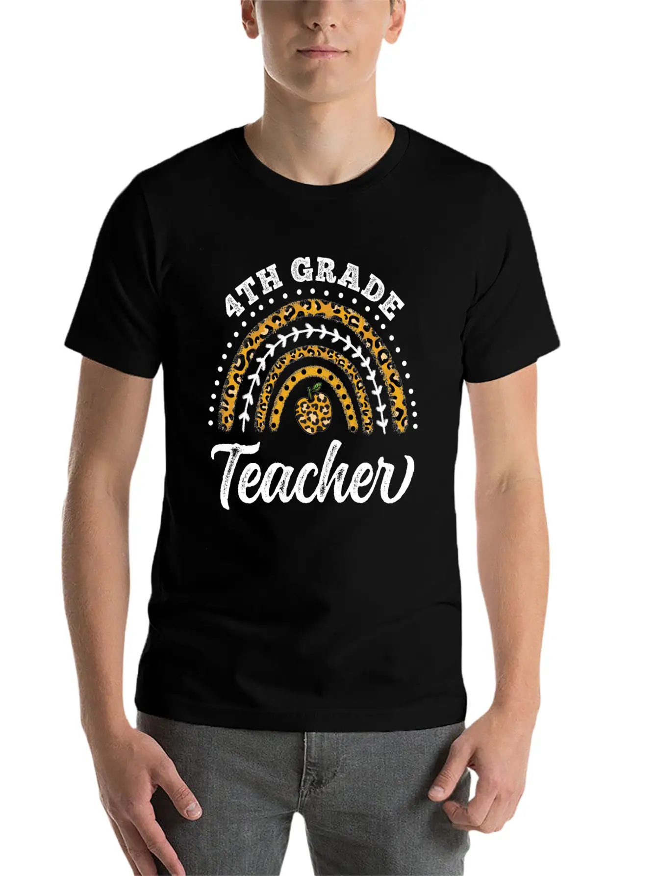 4th Grade Teacher Leopard Rainbow Back To School Stylish Everyday T-Shirt – Unisex Basic Cotton Tee
