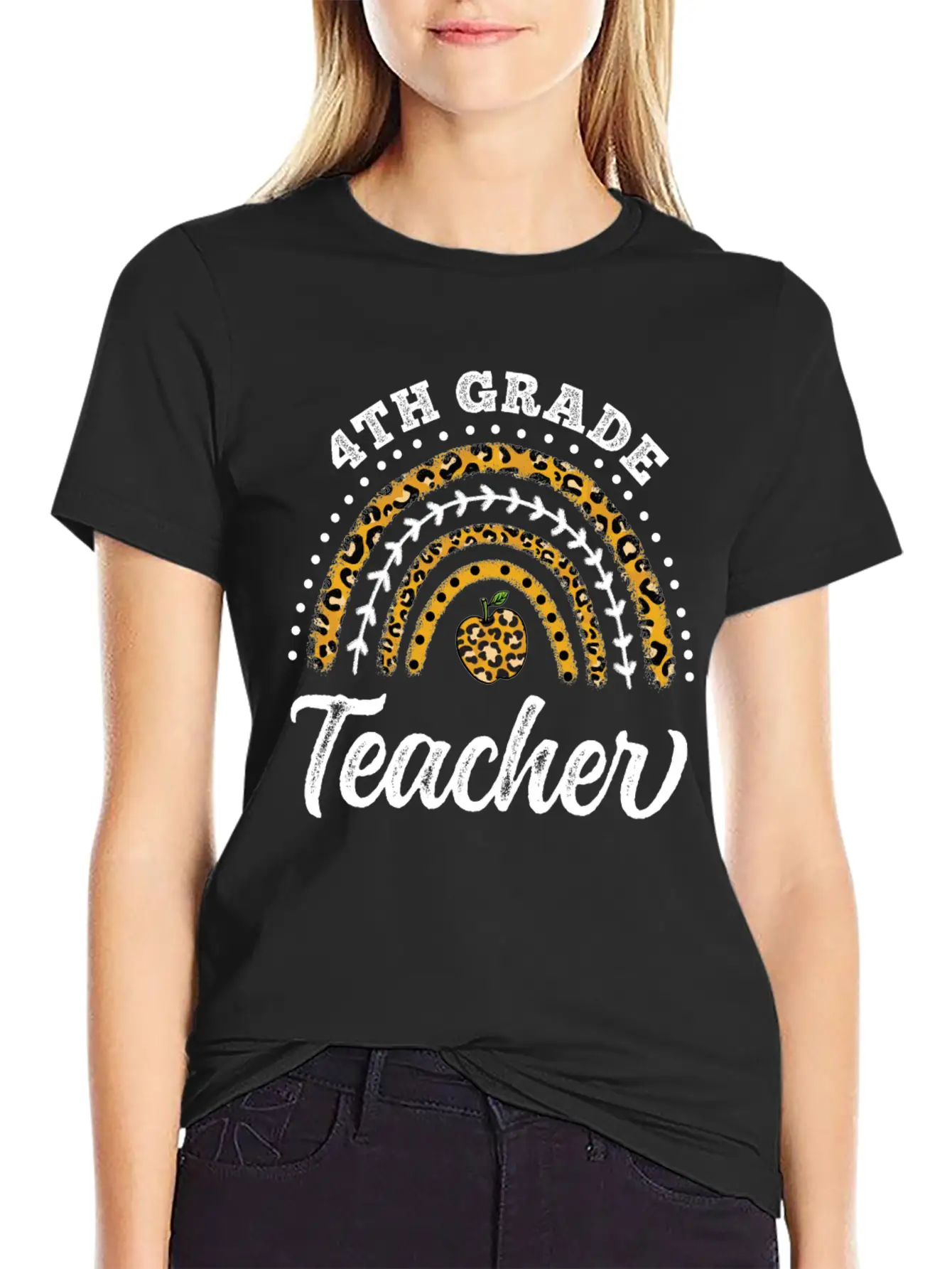 4th Grade Teacher Leopard Rainbow Back To School Stylish Everyday T-Shirt – Unisex Basic Cotton Tee