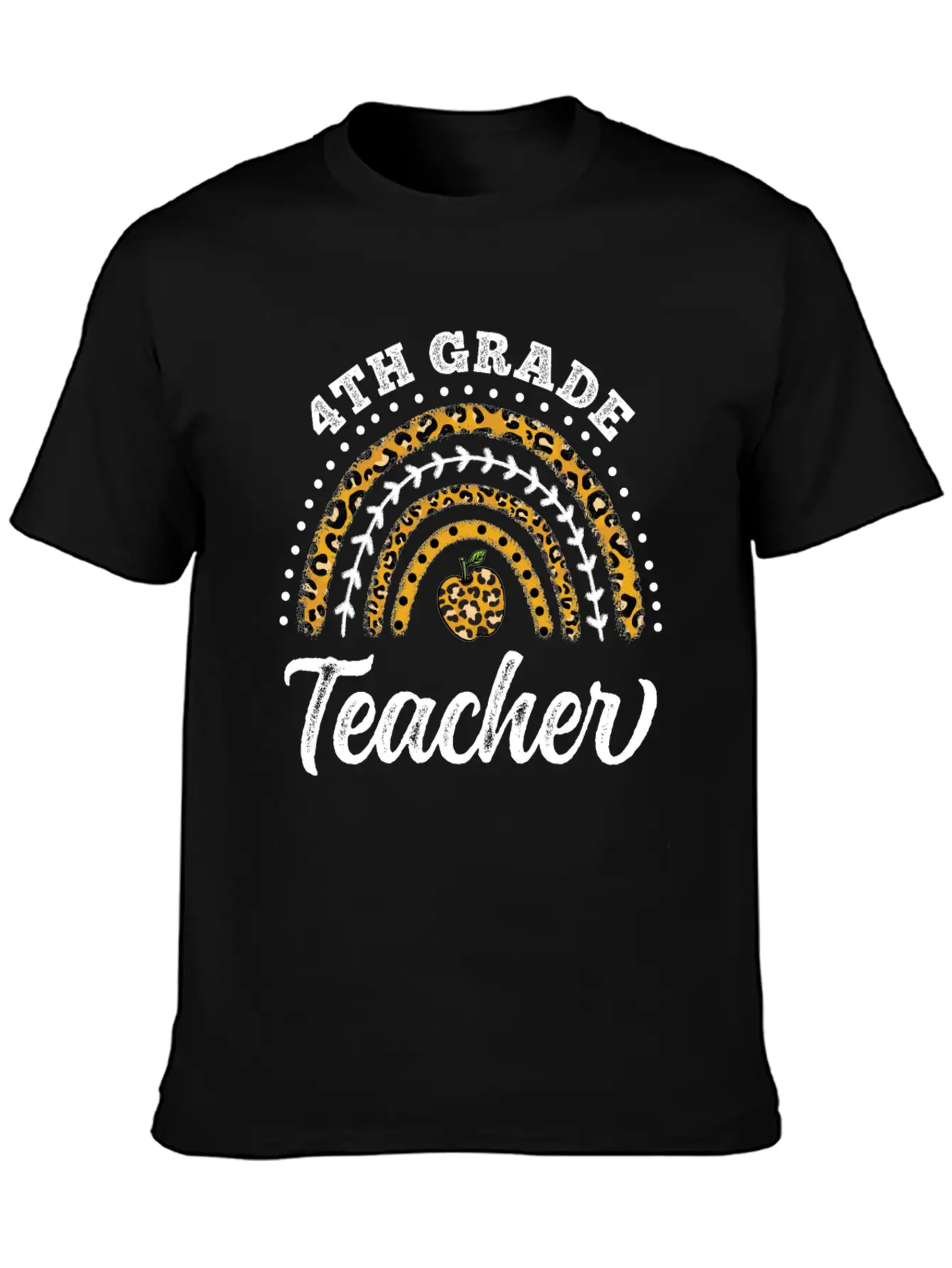 4th Grade Teacher Leopard Rainbow Back To School Stylish Everyday T-Shirt – Unisex Basic Cotton Tee