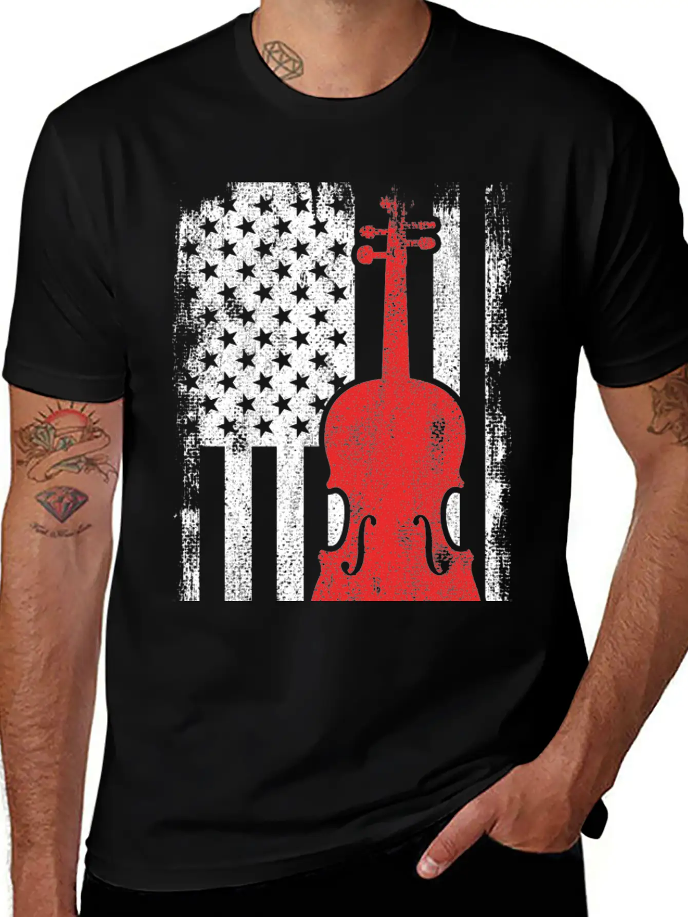 4th Of July USA Violin Unisex Short Sleeve Soft Cotton T-Shirt – Casual Everyday Wear