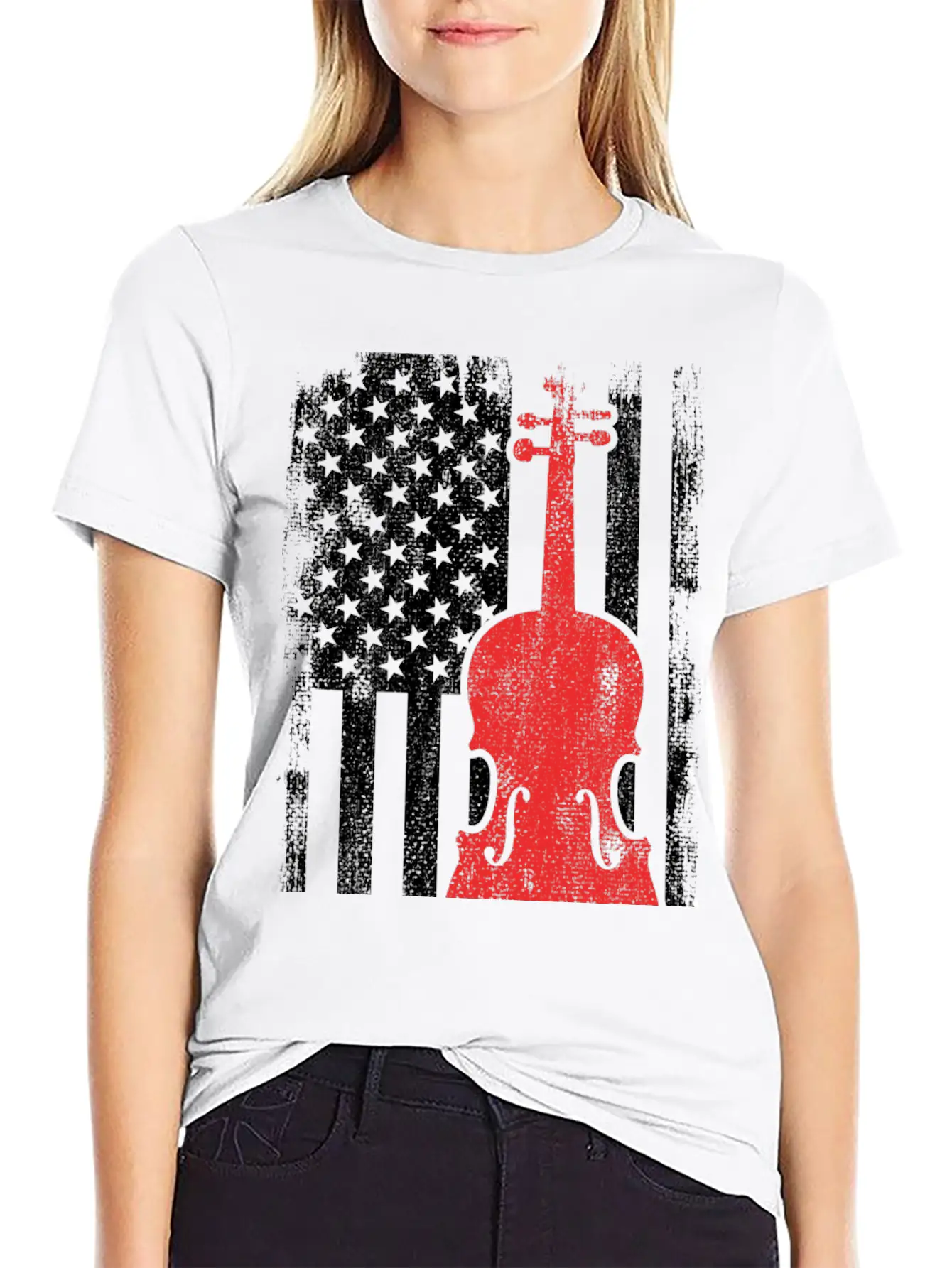 4th Of July USA Violin Unisex Short Sleeve Soft Cotton T-Shirt – Casual Everyday Wear