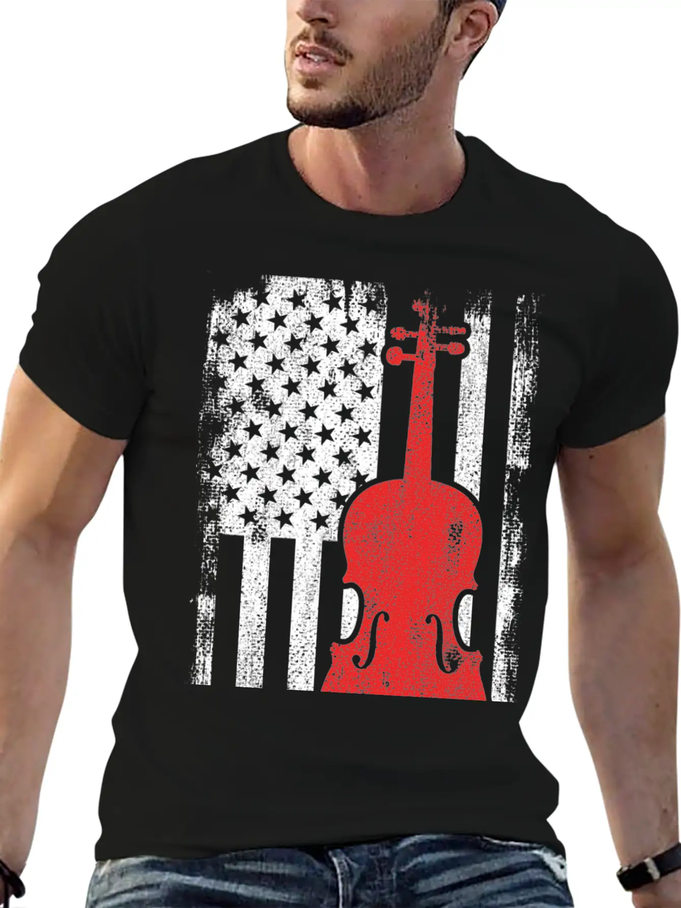 4th Of July USA Violin Unisex Short Sleeve Soft Cotton T-Shirt – Casual Everyday Wear