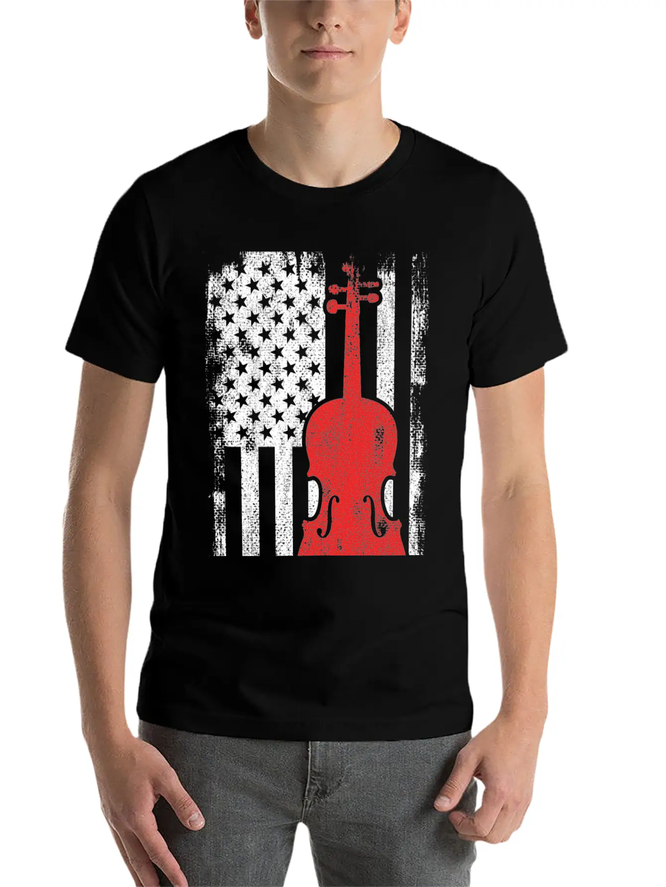 4th Of July USA Violin Unisex Short Sleeve Soft Cotton T-Shirt – Casual Everyday Wear