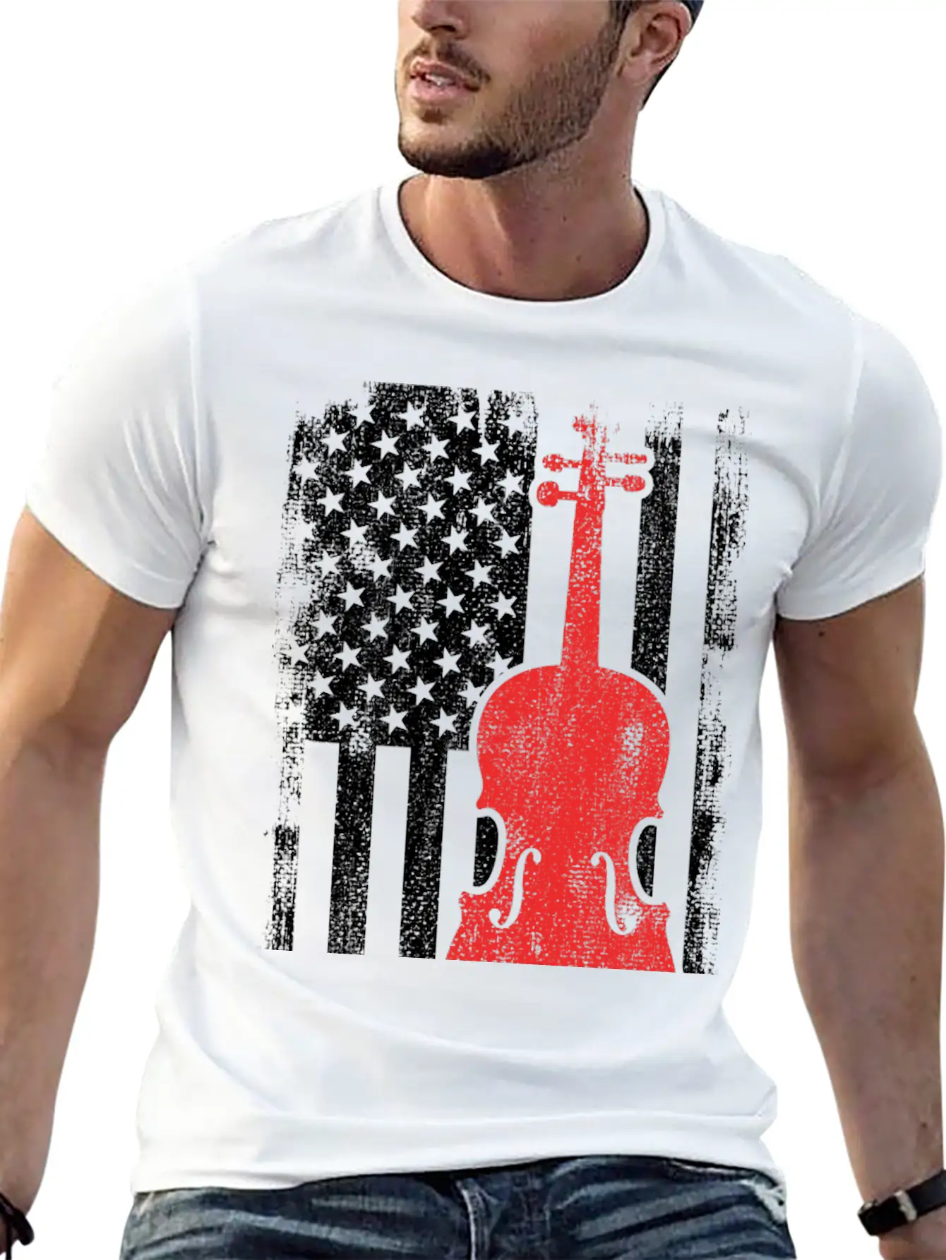 4th Of July USA Violin Unisex Short Sleeve Soft Cotton T-Shirt – Casual Everyday Wear