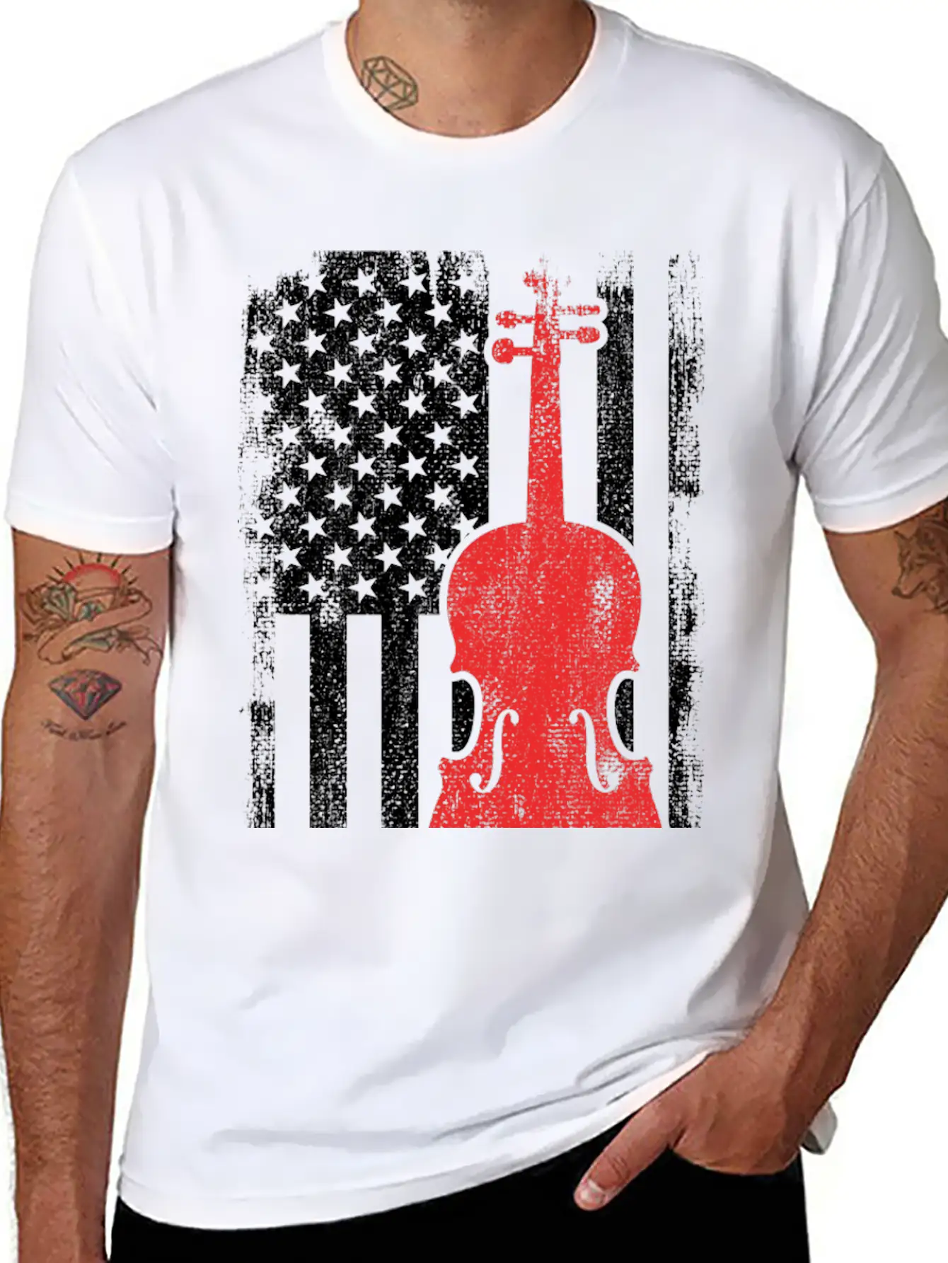 4th Of July USA Violin Unisex Short Sleeve Soft Cotton T-Shirt – Casual Everyday Wear