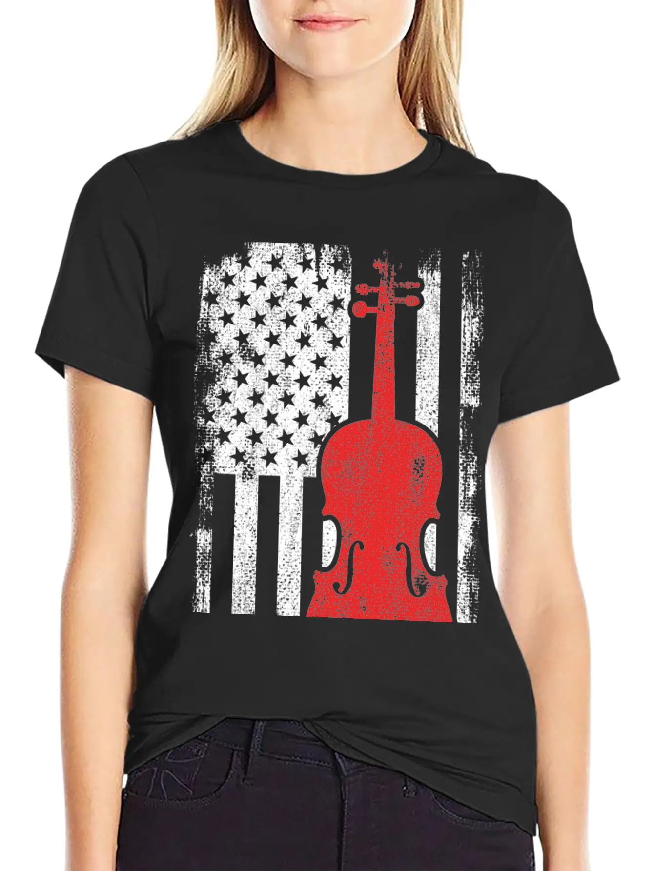 4th Of July USA Violin Unisex Short Sleeve Soft Cotton T-Shirt – Casual Everyday Wear