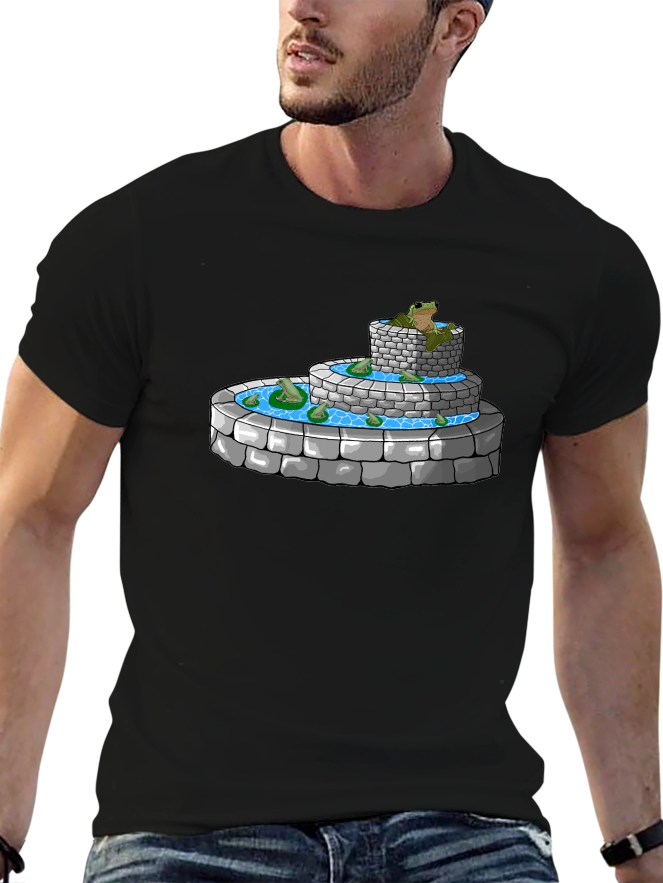 Frog Fountain Graphic Tee - Black