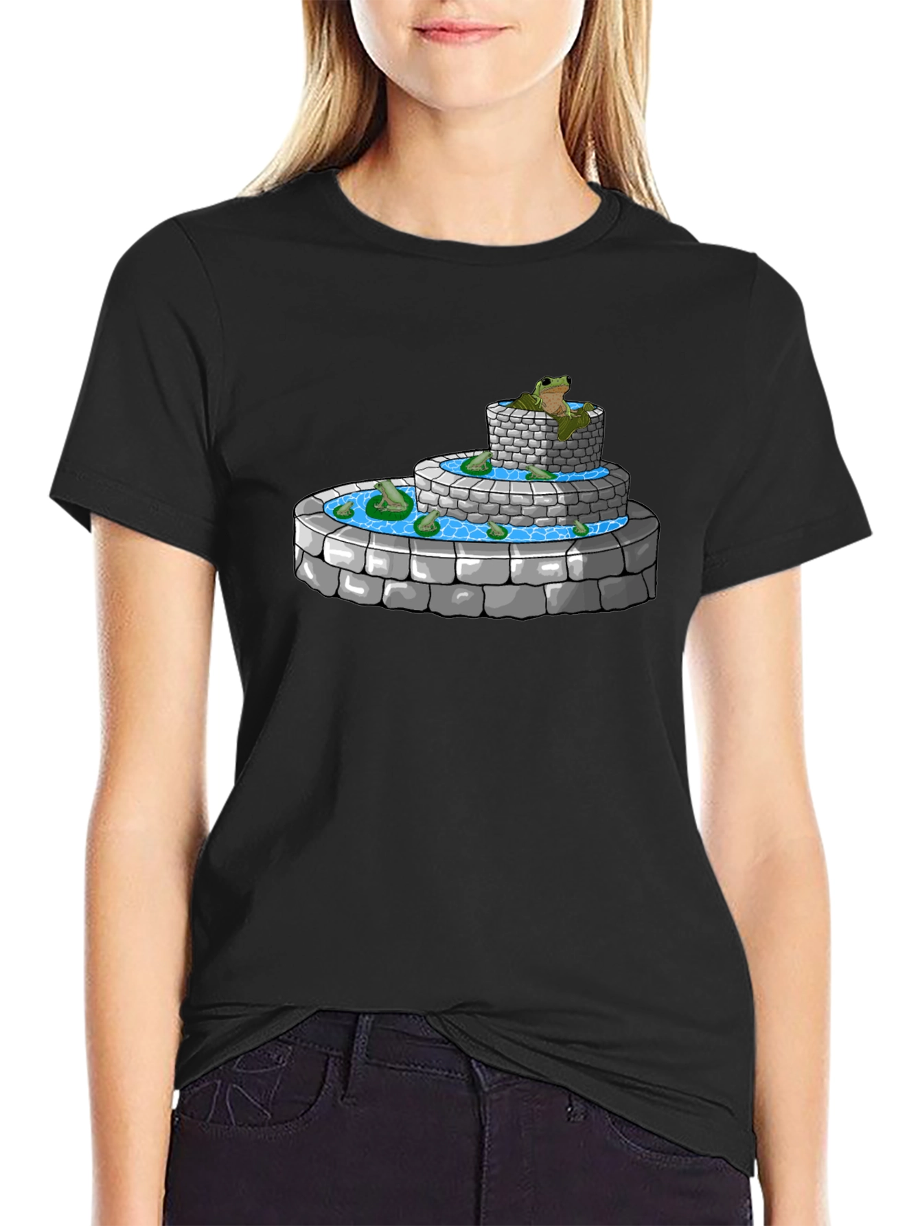 Frog Fountain Graphic Tee - Black