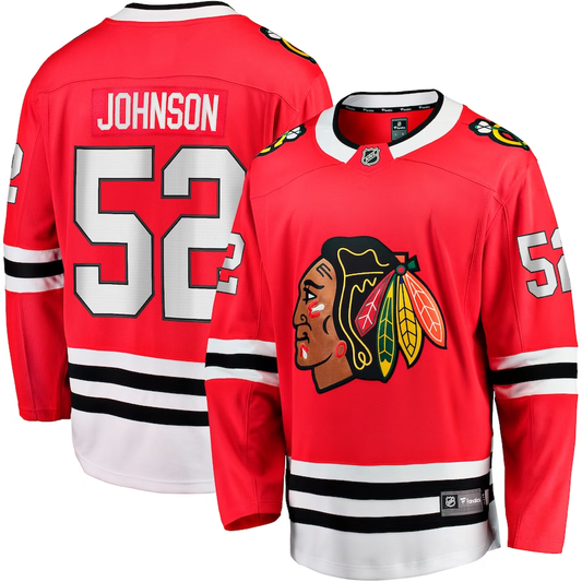 Men's Chicago Blackhawks Reese Johnson #52 Red Home Breakaway Player Jerseys