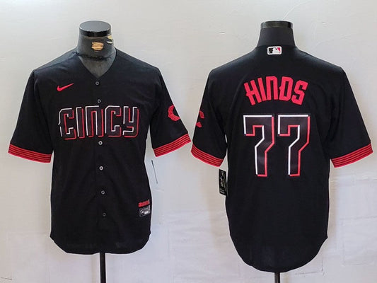 Men's Cincinnati Reds Rece Hinds #77 Black City Connect Replica Player Jerseys