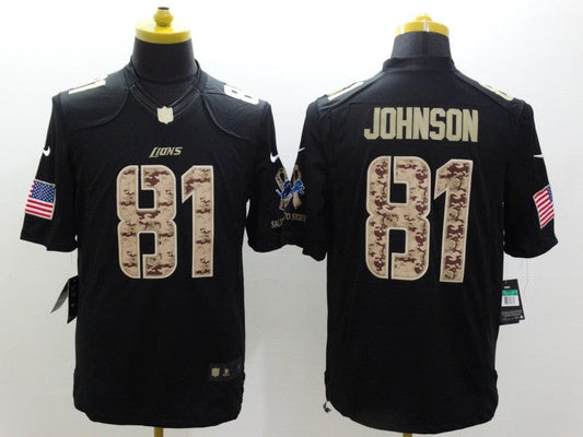 Men's Detroit Lions Calvin Johnson #81 Black Game Jerseys