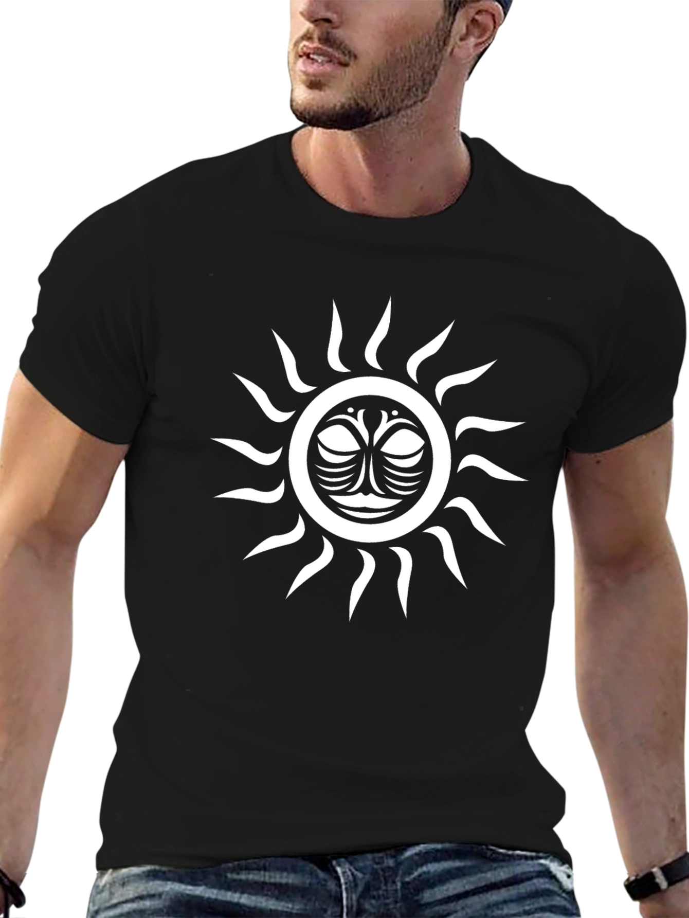 Tribal Sun Graphic Tee - Mens Black T-Shirt
