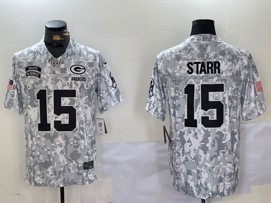 Men's Green Bay Packers Bart Starr #15 Arctic Camo 2024 Salute to Service Limited Jerseys