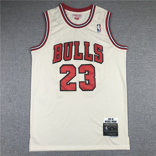 Men's Chicago Bulls Michael Jordan #23 Cream 1995-96 Hardwood Classics Jerseys