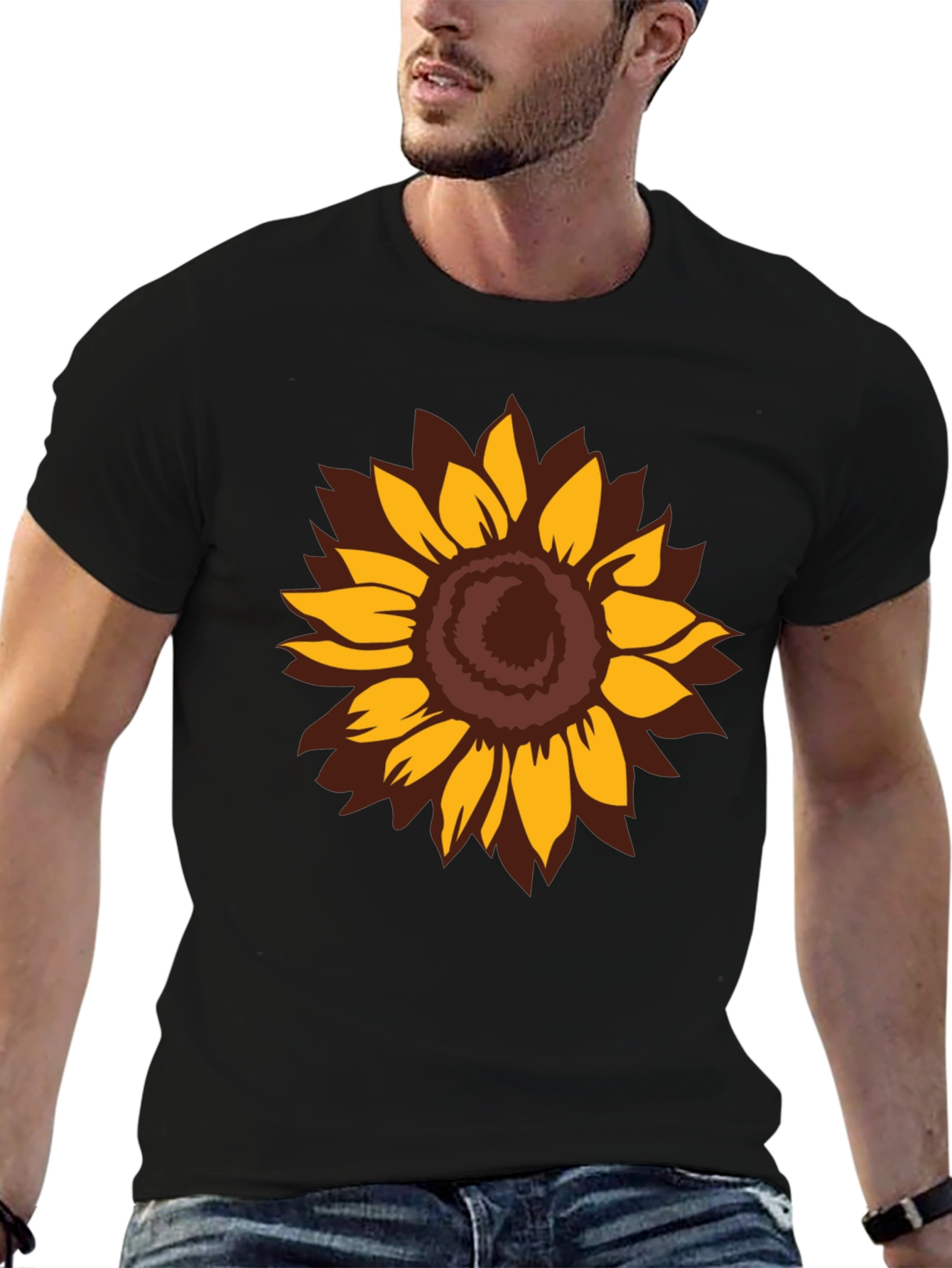 Sunflower Graphic Print Black T-Shirt