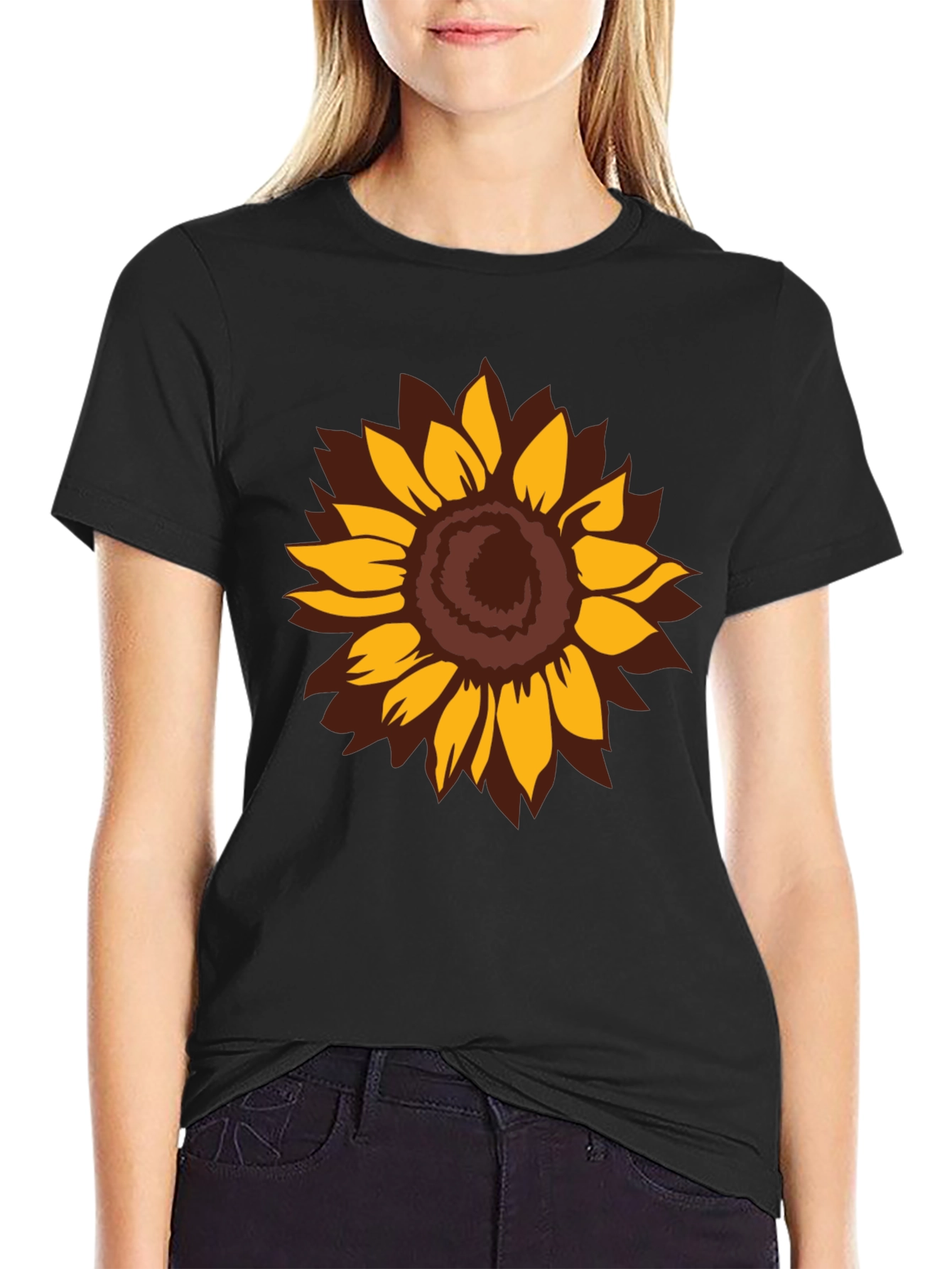 Sunflower Graphic Print Black T-Shirt