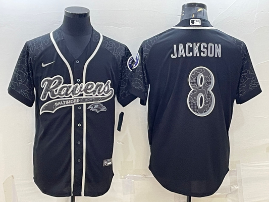 Men's Baltimore Ravens Lamar Jackson #8 Black RFLCTV Limited Jerseys Joint Edition