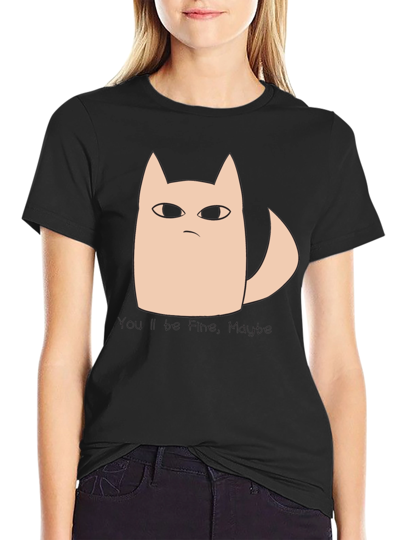 Grumpy Cat Tee: Youll Be Fine Maybe Black T-Shirt