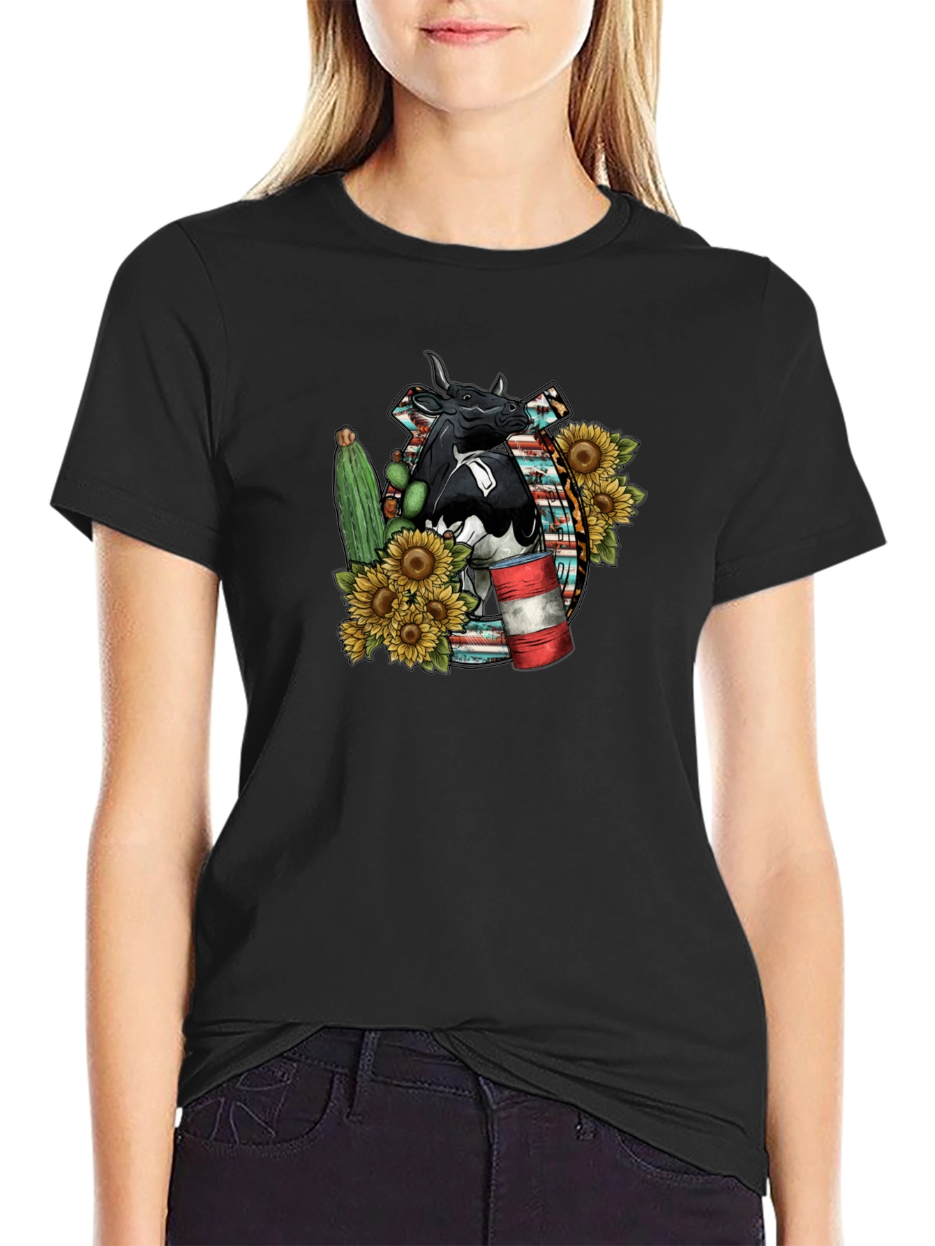 Cow & Sunflower Graphic Tee - Western Style