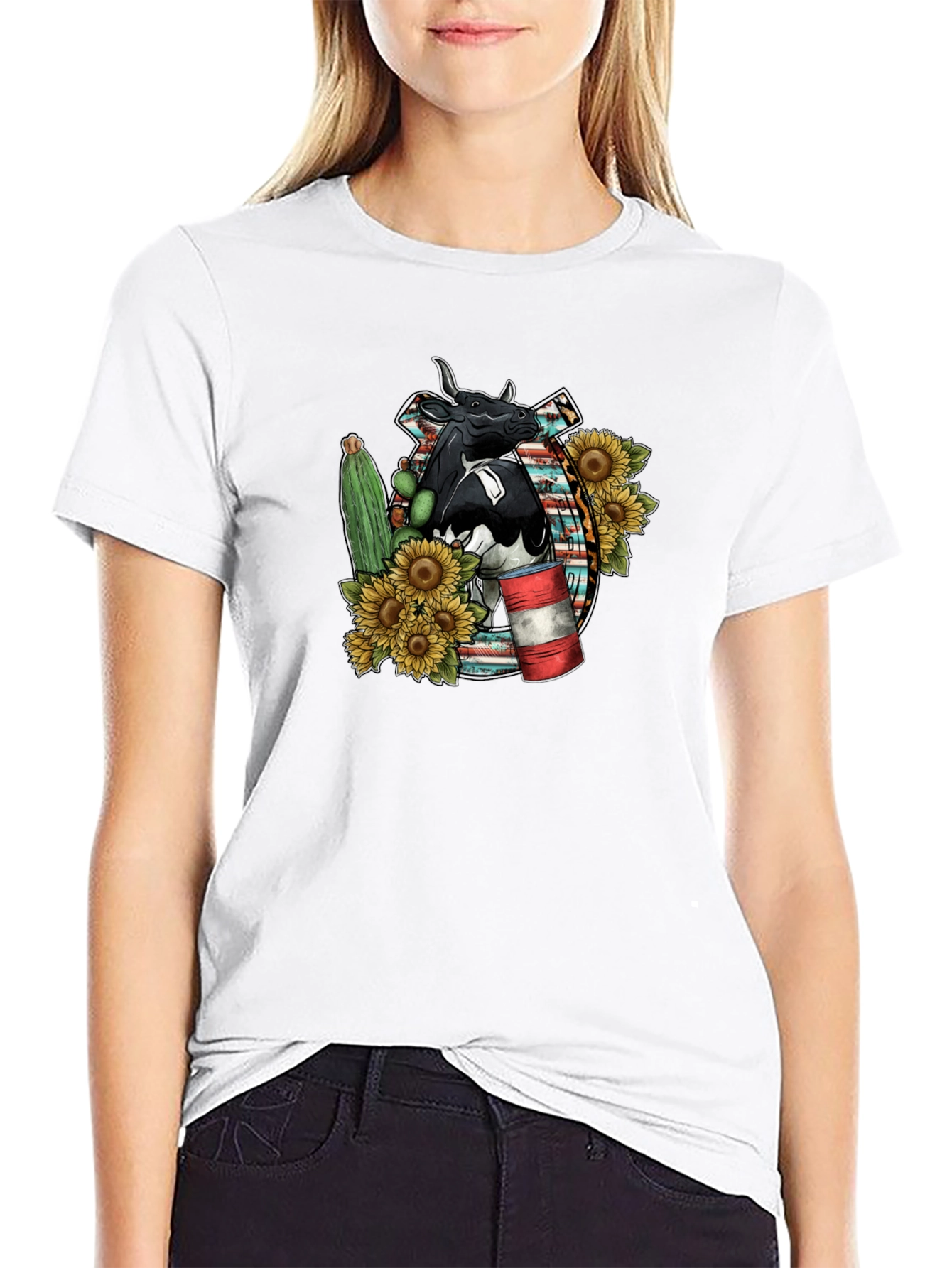Cow & Sunflower Graphic Tee - Western Style