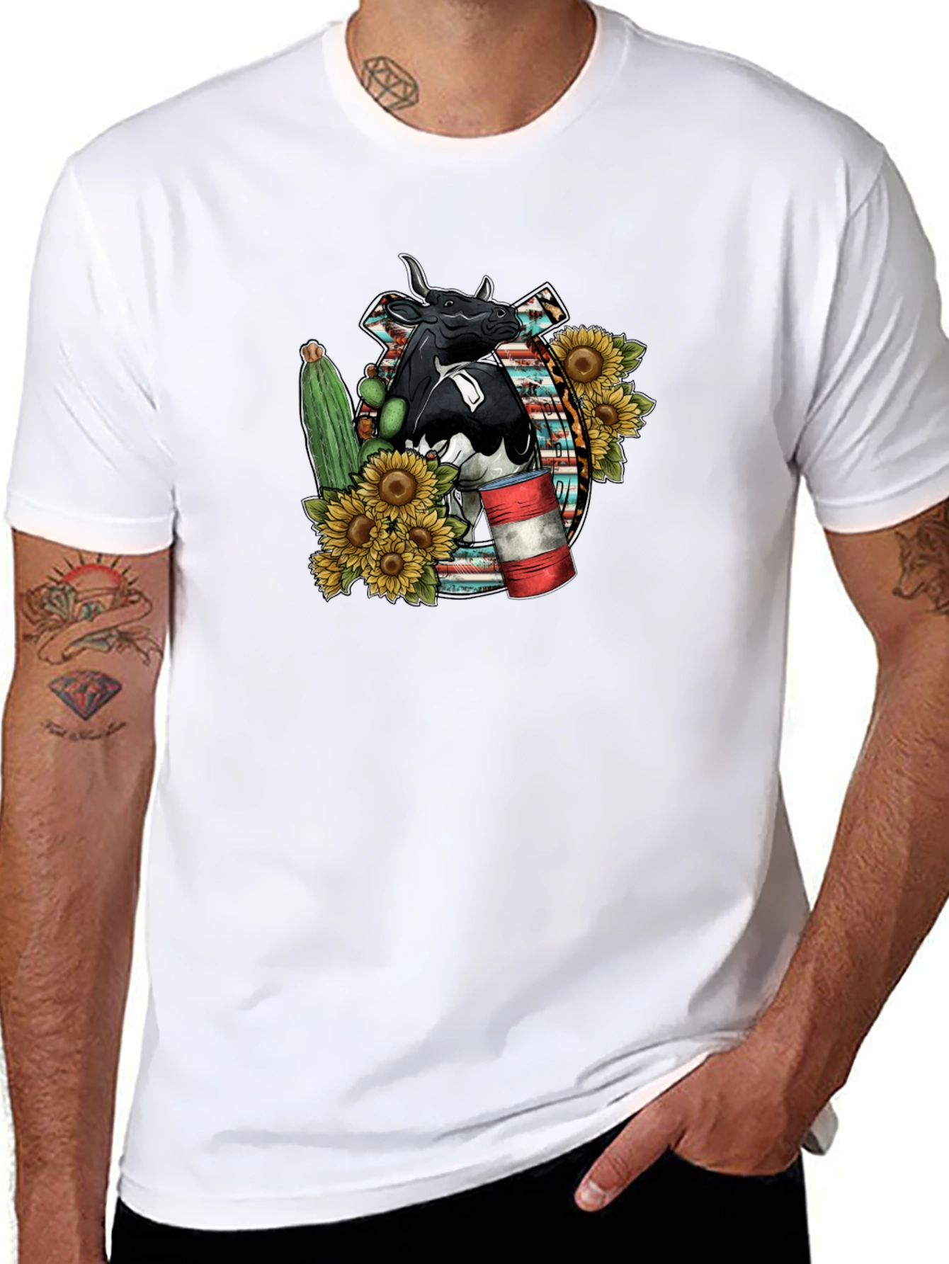 Cow & Sunflower Graphic Tee - Western Style