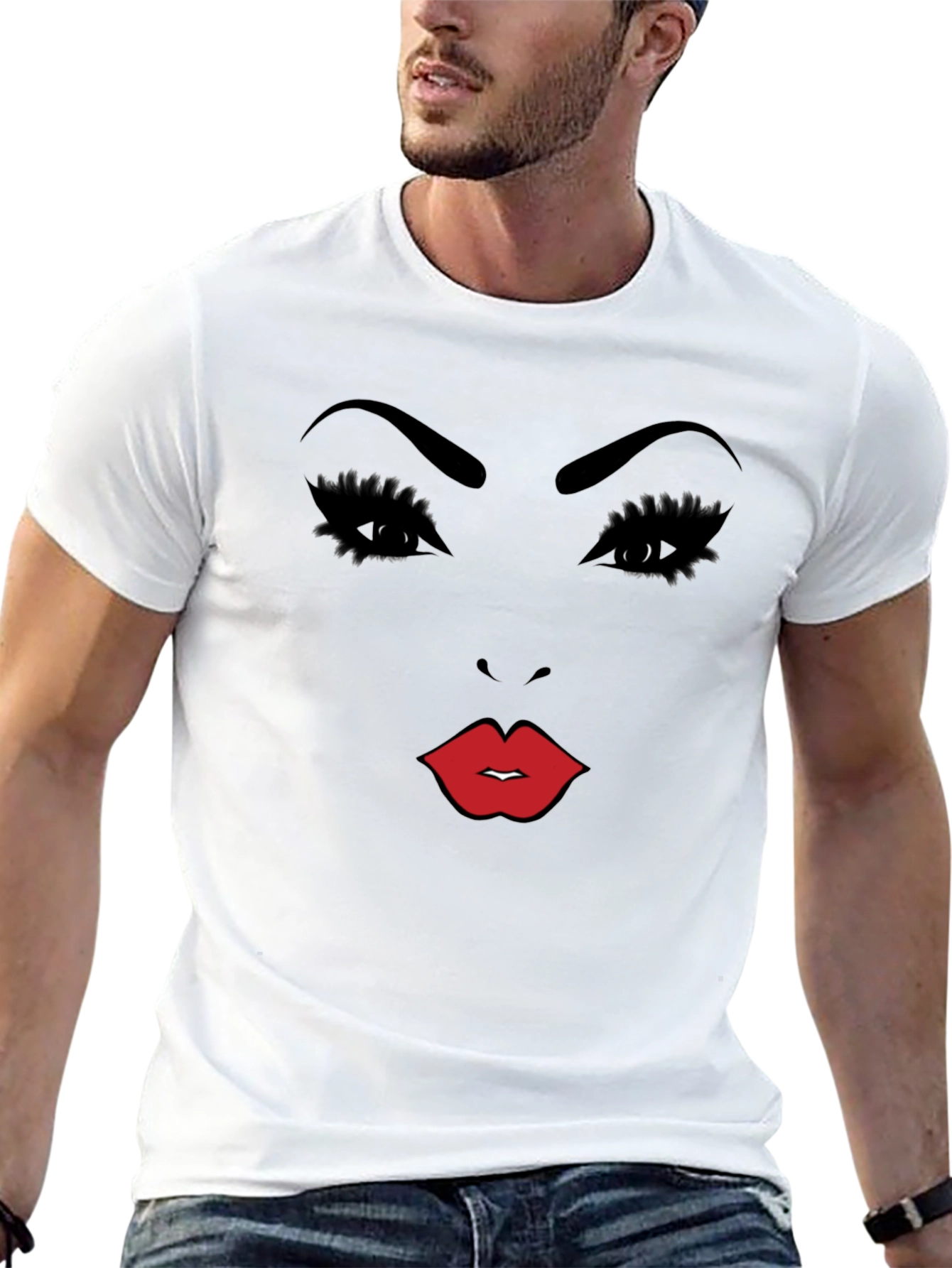 Bold Graphic Face Print Black T-Shirt
