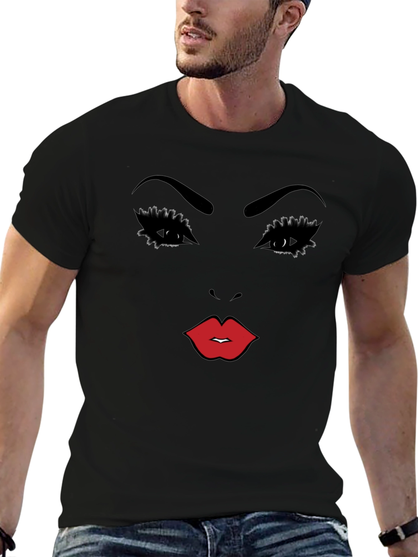 Bold Graphic Face Print Black T-Shirt