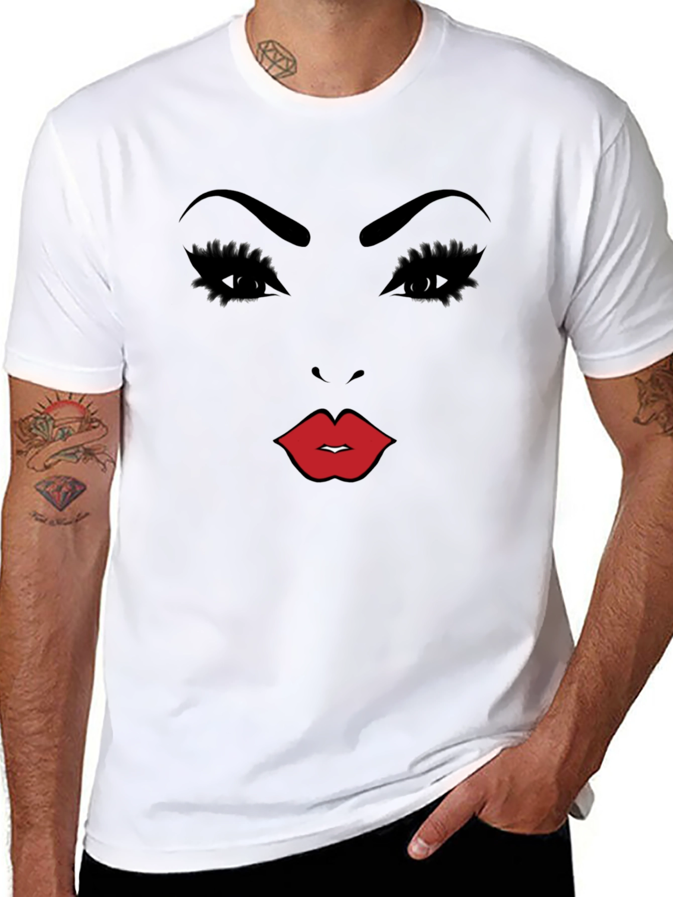 Bold Graphic Face Print Black T-Shirt