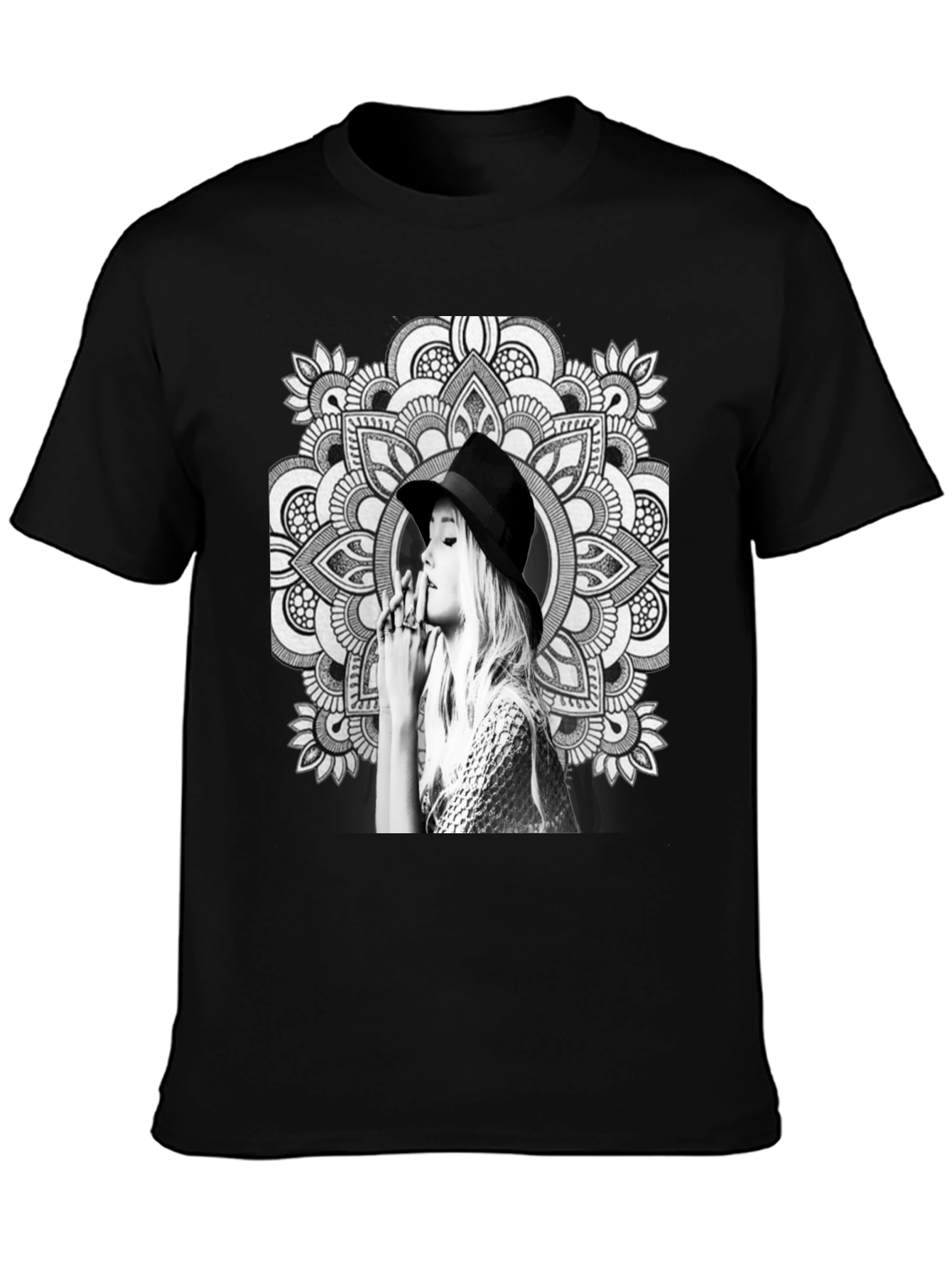 Black T-Shirt with Artistic Mandala Design