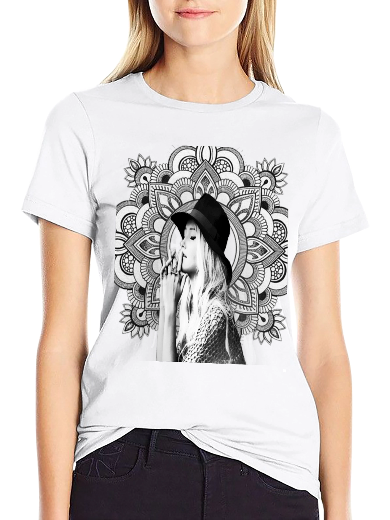 Black T-Shirt with Artistic Mandala Design