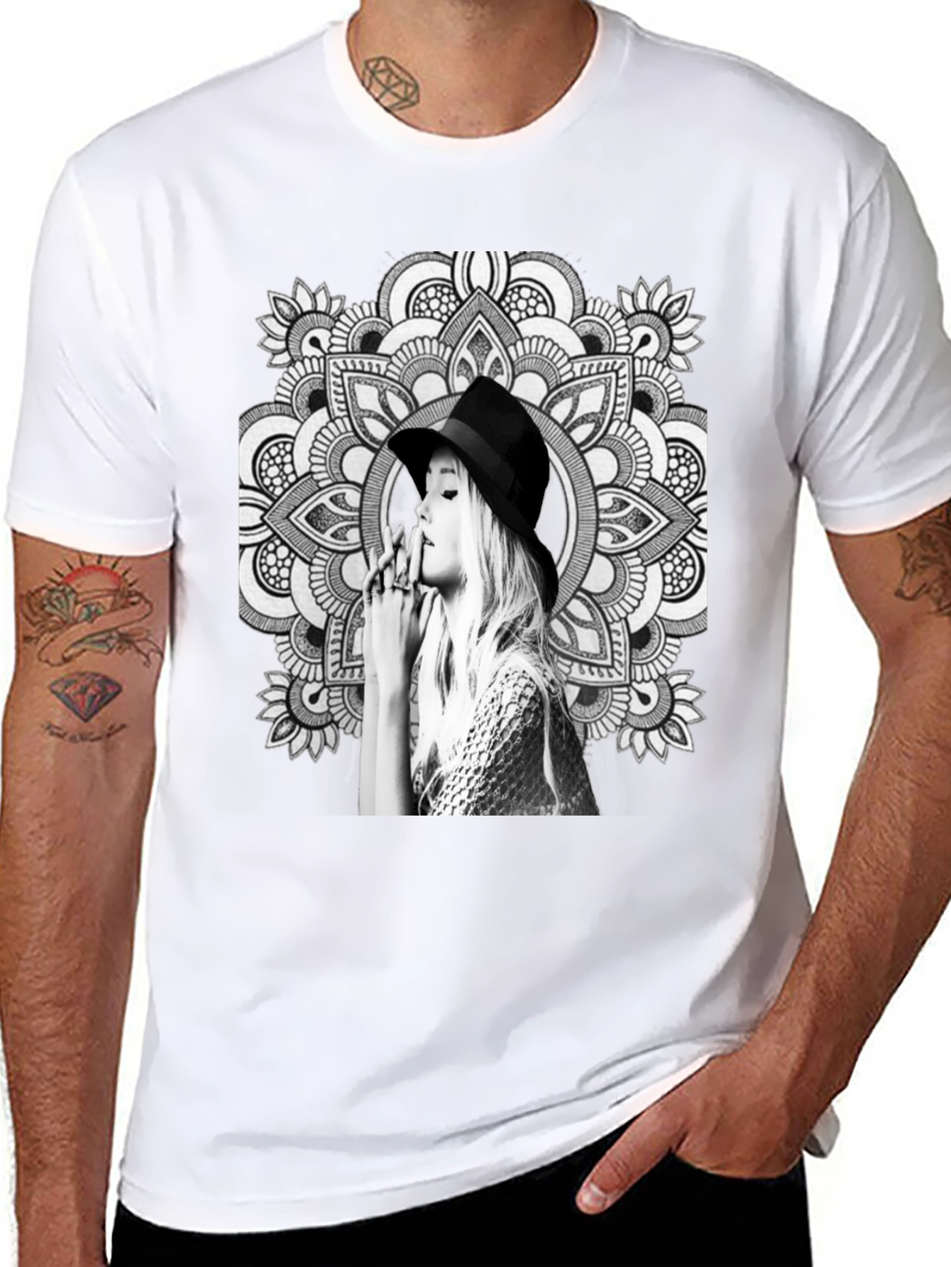 Black T-Shirt with Artistic Mandala Design