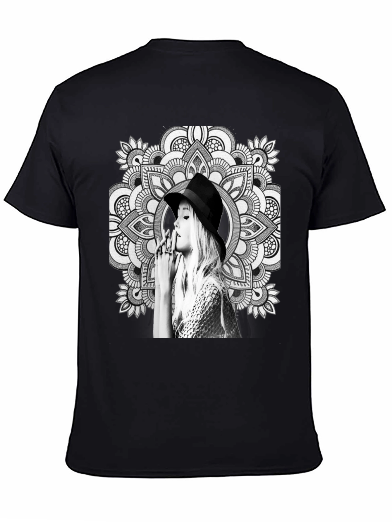 Black T-Shirt with Artistic Mandala Design