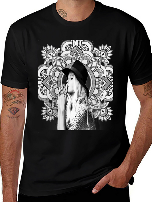 Black T-Shirt with Artistic Mandala Design