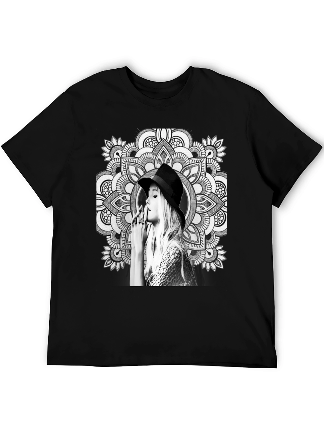Black T-Shirt with Artistic Mandala Design