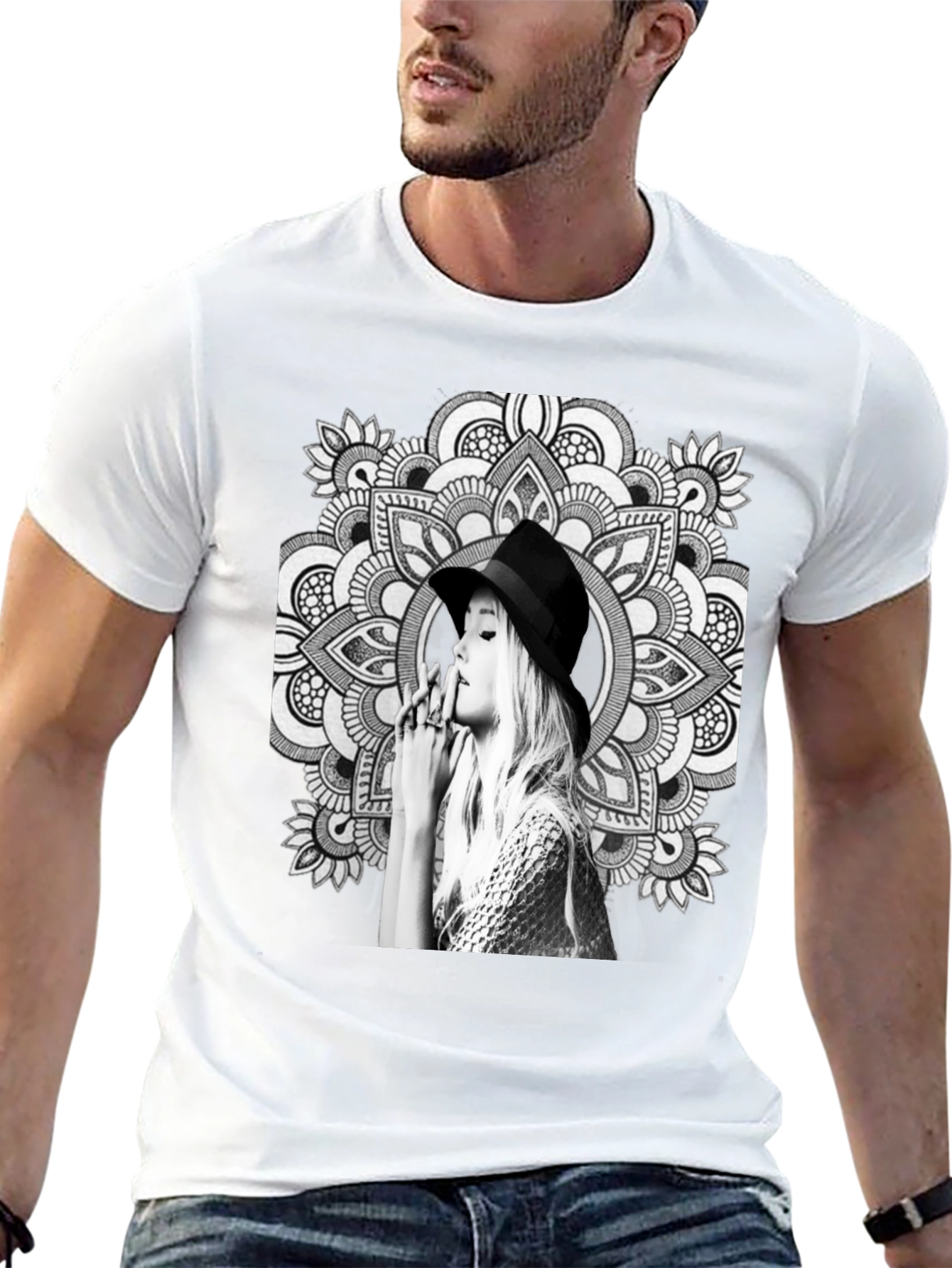 Black T-Shirt with Artistic Mandala Design