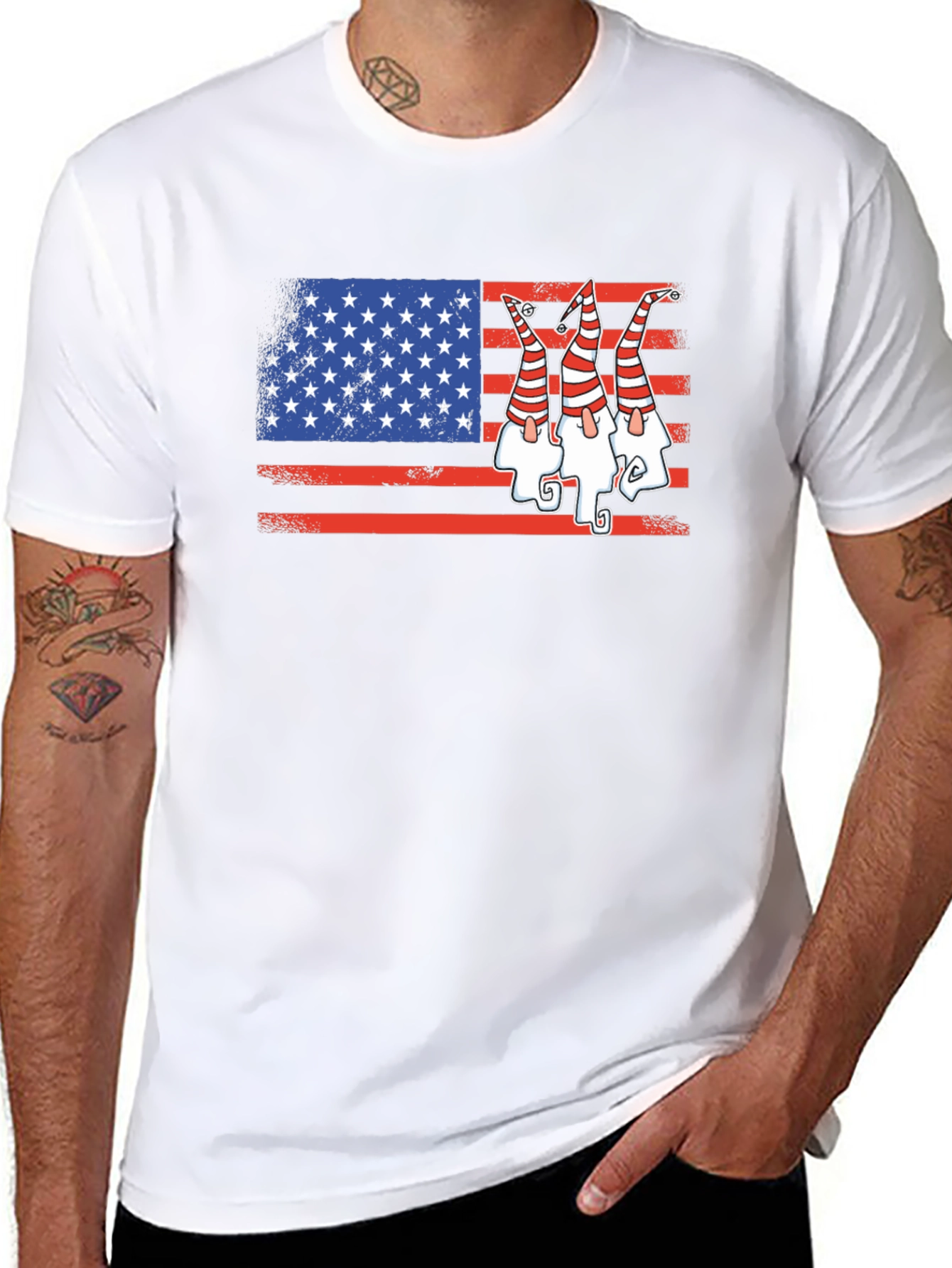 Patriotic Gnome USA Flag Graphic Tee