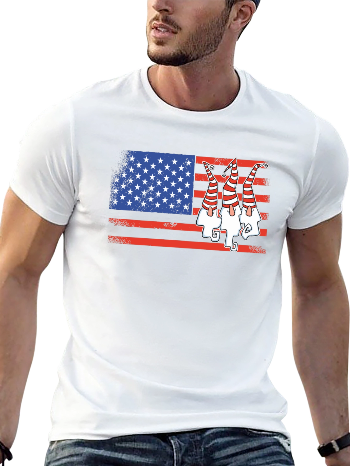 Patriotic Gnome USA Flag Graphic Tee