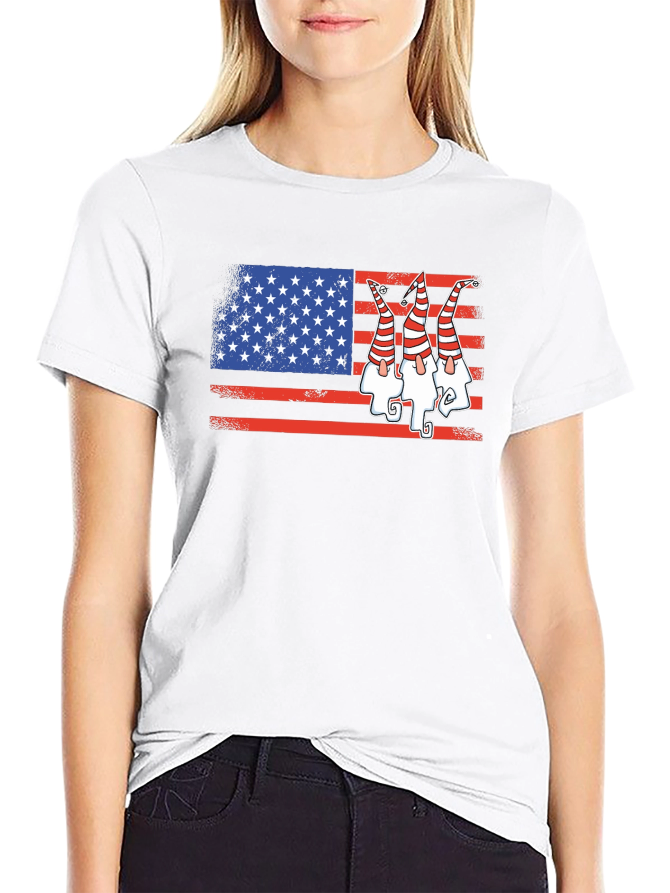 Patriotic Gnome USA Flag Graphic Tee