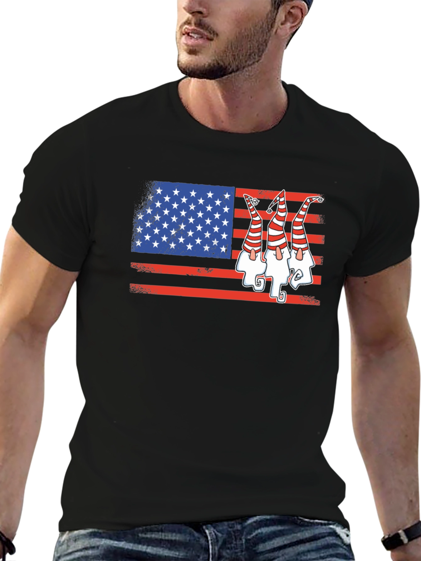 Patriotic Gnome USA Flag Graphic Tee