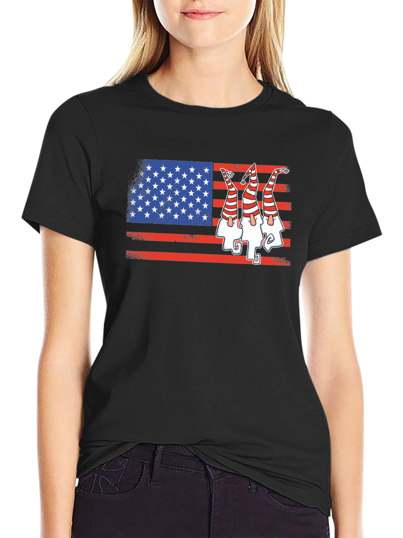 Patriotic Gnome USA Flag Graphic Tee
