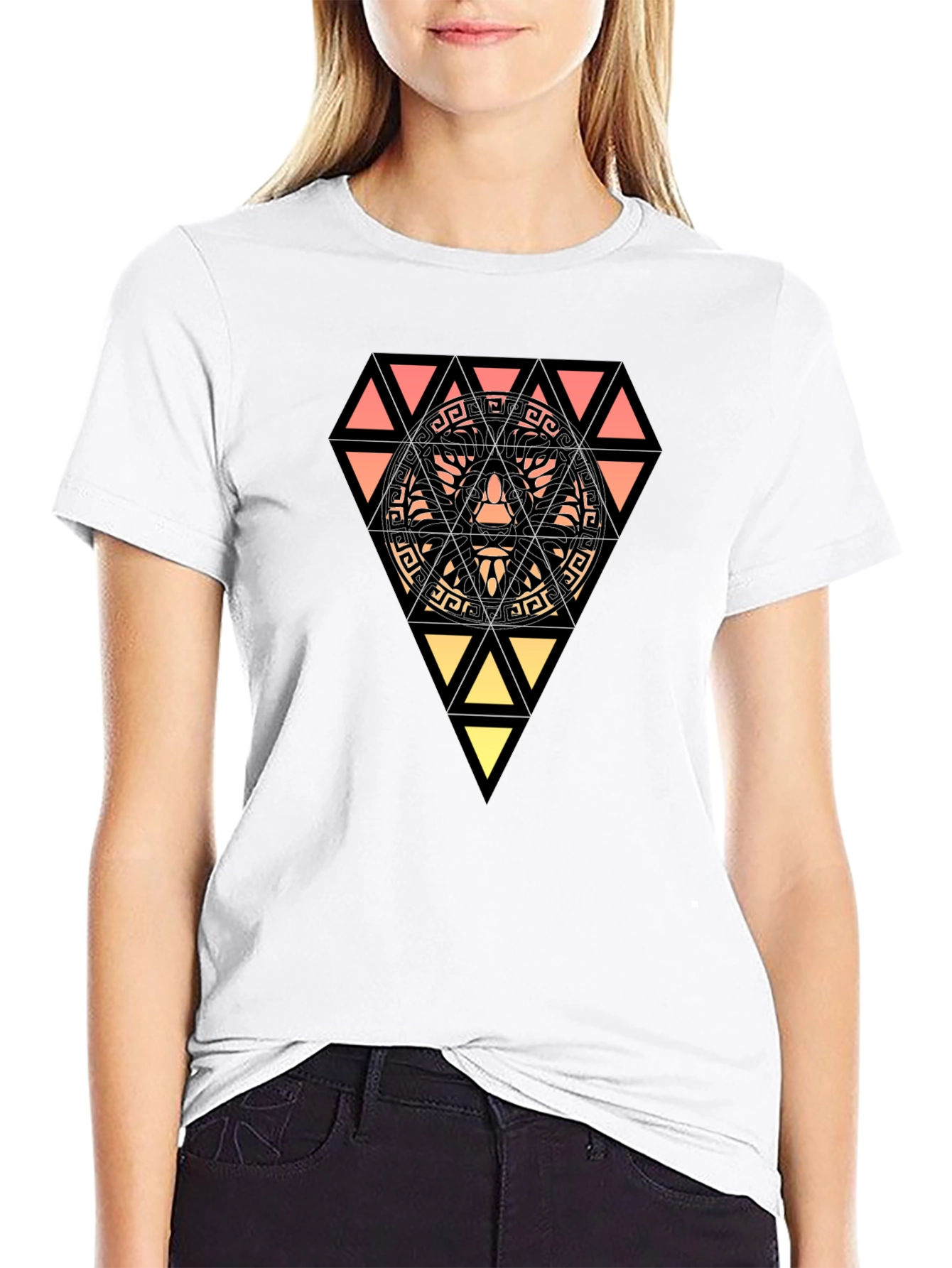 Geometric Lion Graphic Black T-Shirt