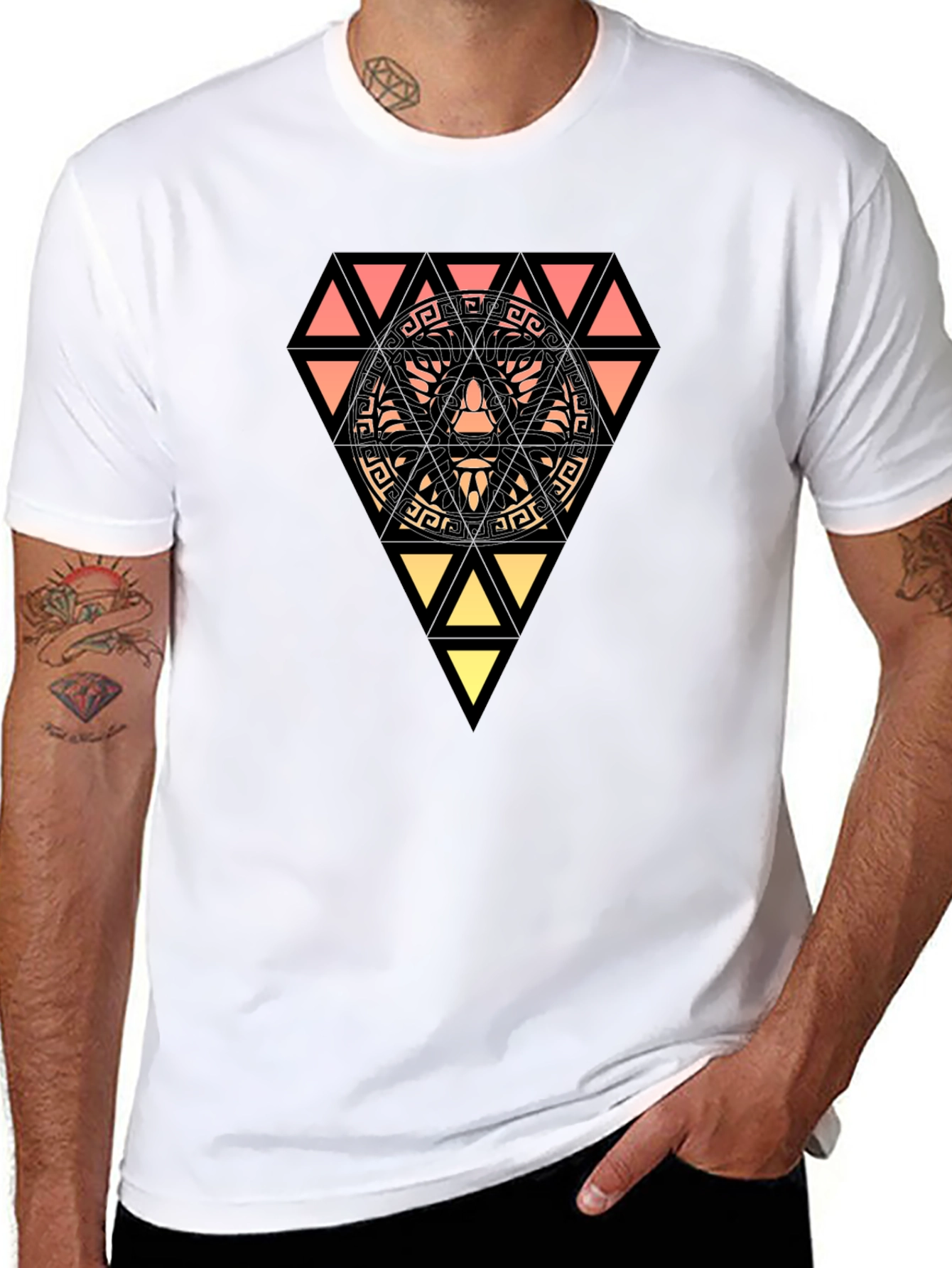 Geometric Lion Graphic Black T-Shirt