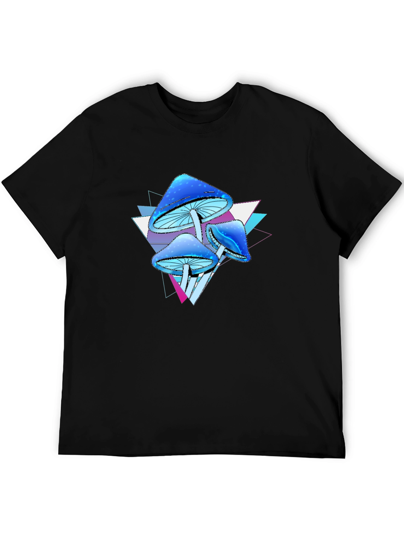 Psychedelic Mushroom Graphic Tee - Black Cotton Blend