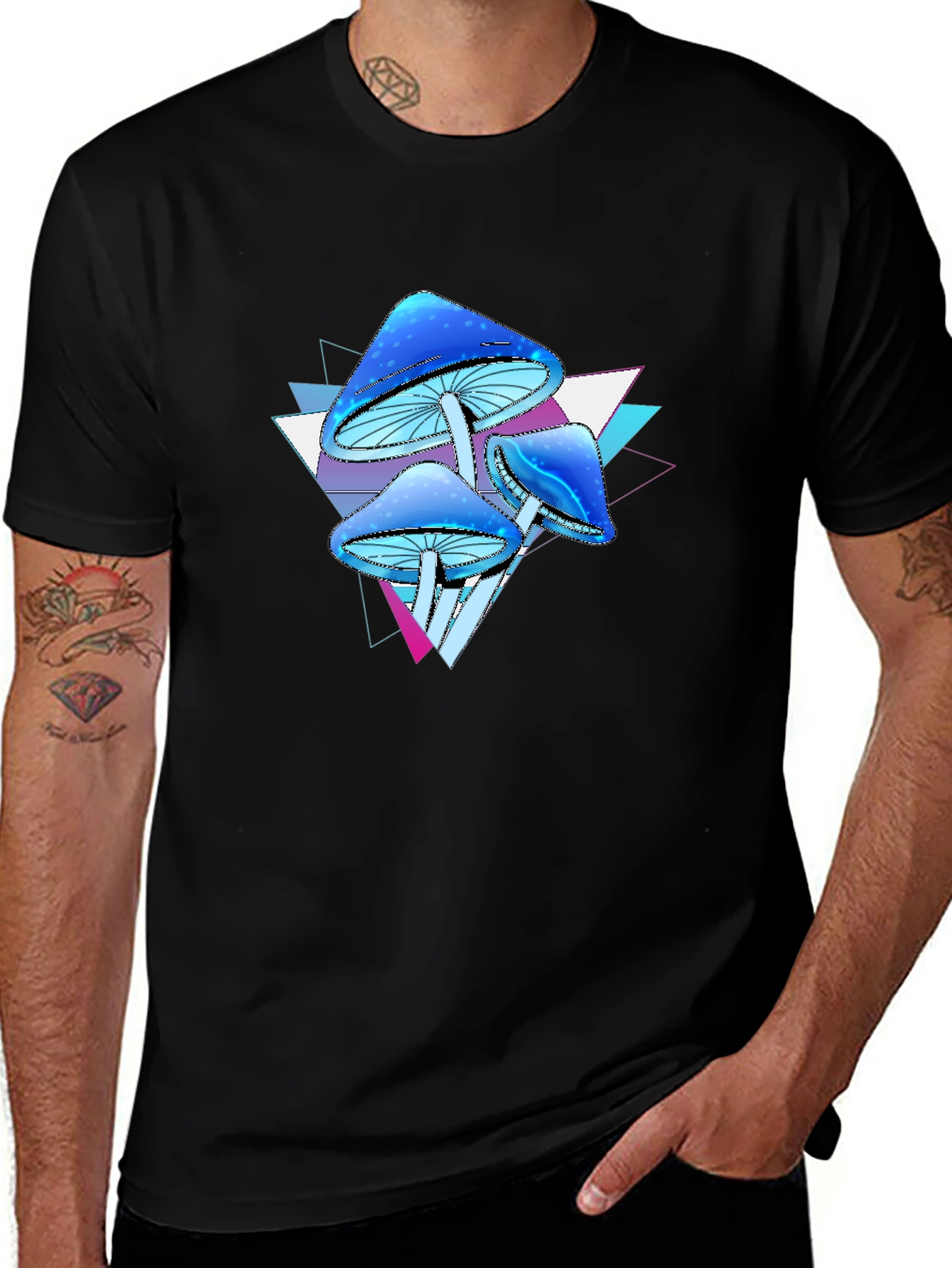 Psychedelic Mushroom Graphic Tee - Black Cotton Blend