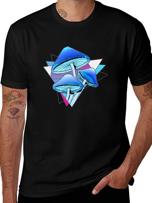 Psychedelic Mushroom Graphic Tee - Black Cotton Blend