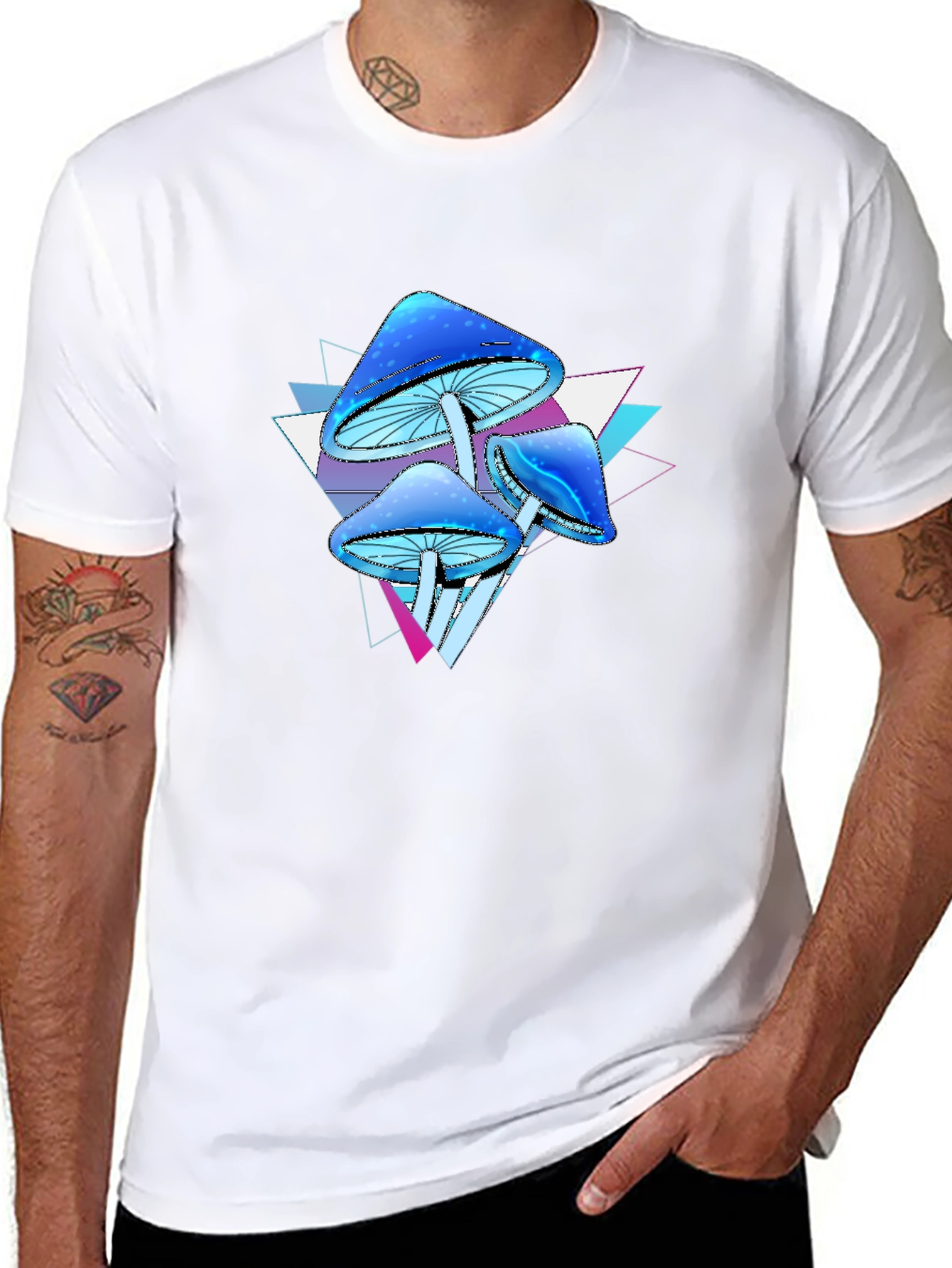 Psychedelic Mushroom Graphic Tee - Black Cotton Blend