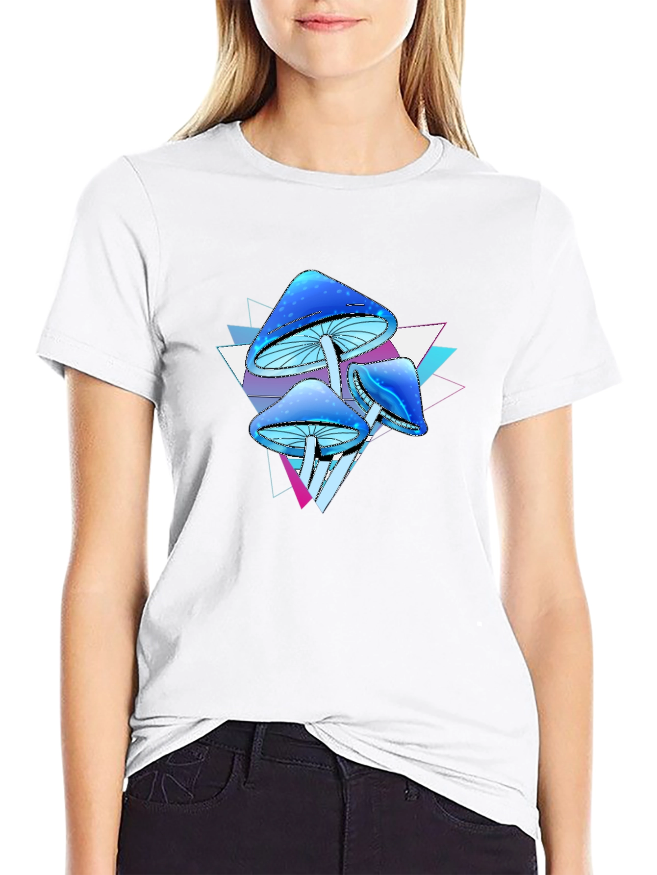 Psychedelic Mushroom Graphic Tee - Black Cotton Blend