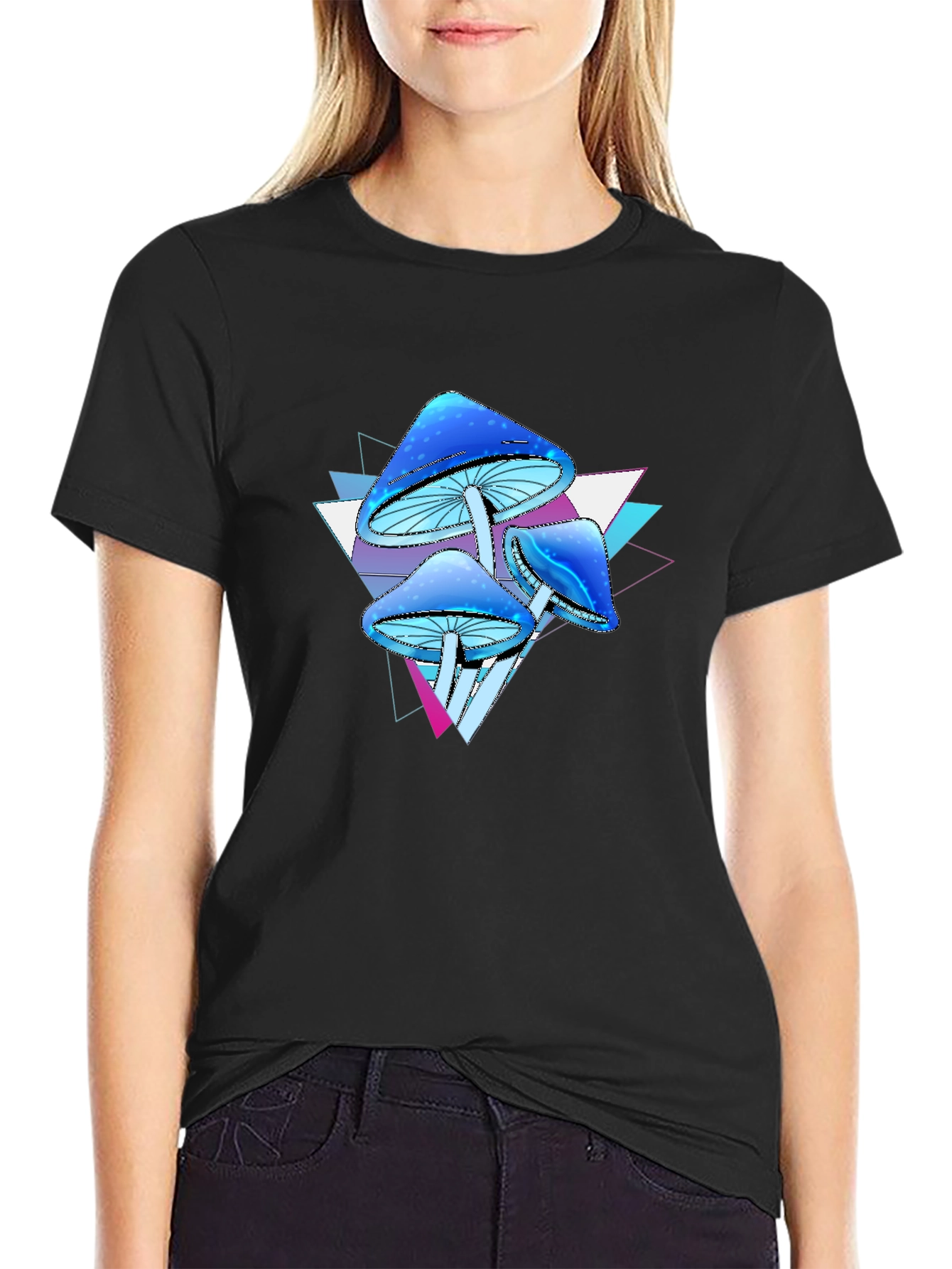 Psychedelic Mushroom Graphic Tee - Black Cotton Blend