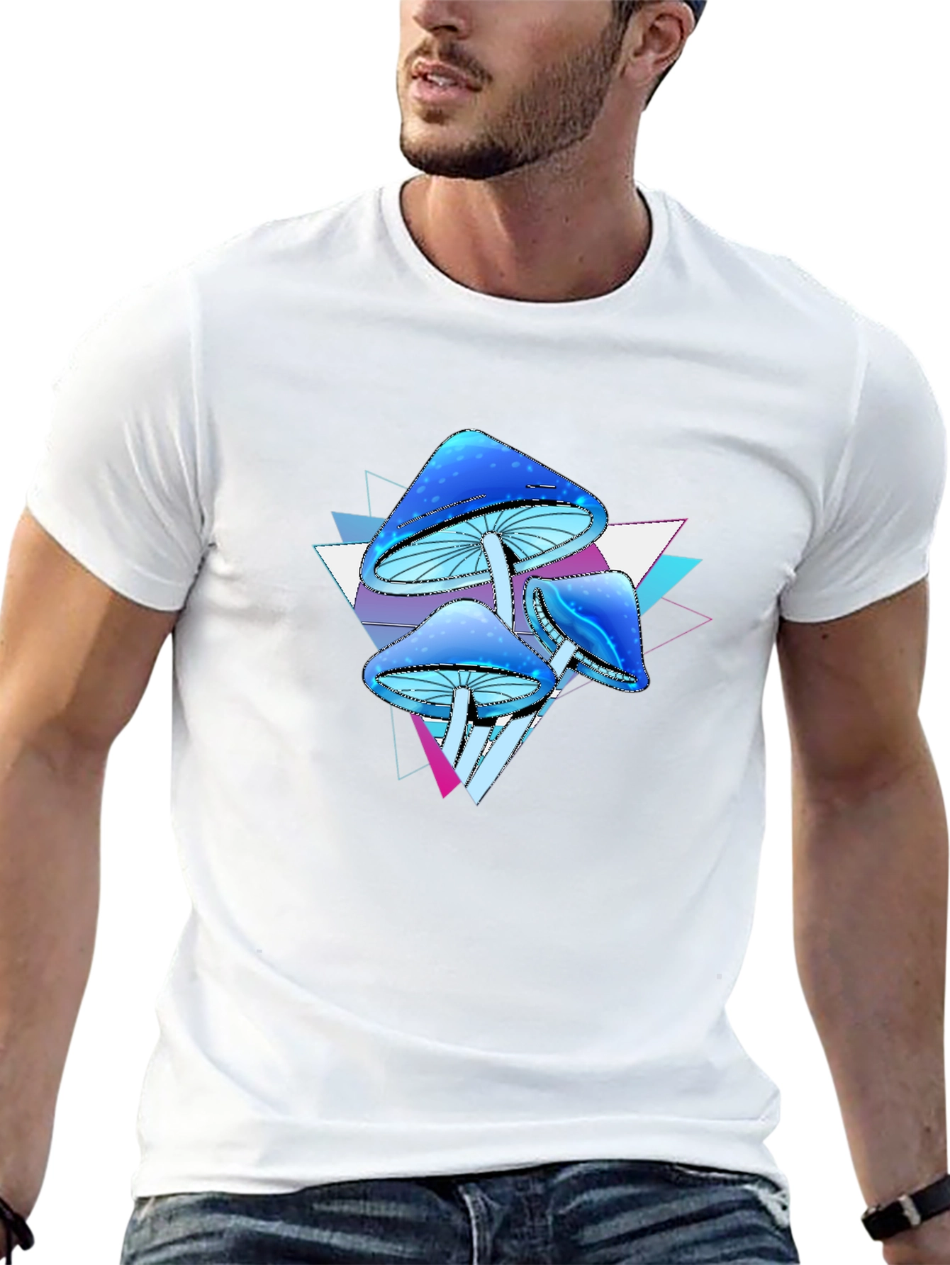 Psychedelic Mushroom Graphic Tee - Black Cotton Blend